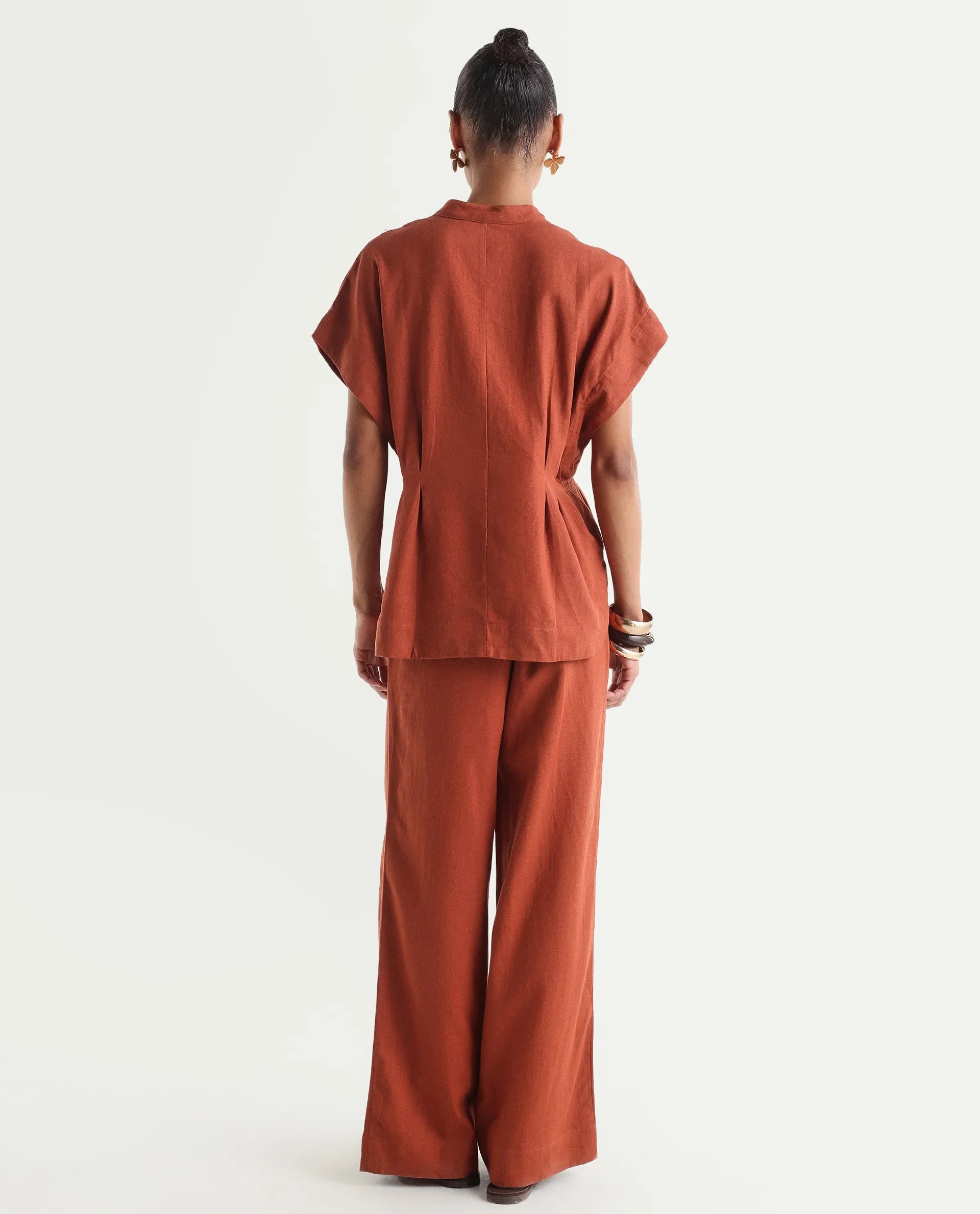 Rareism Women's Mappy-B Rust Linen Wide Plain Trouser