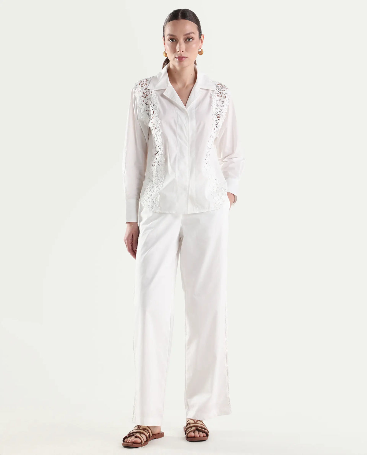 Rareism Women's Mysa-B Off White Cotton Straight Plain Trouser