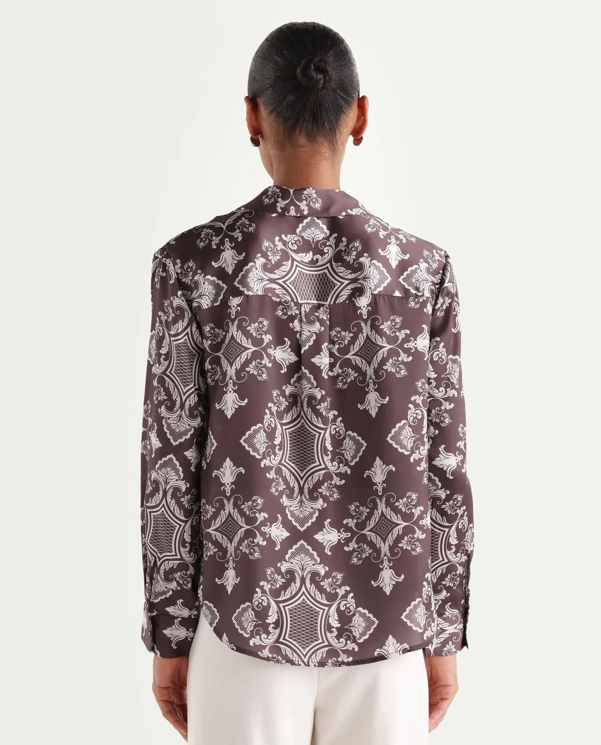Rareism Women's Alor Brown Polyester Full Sleeve Spread Collar Relaxed Fit Printed Shirt