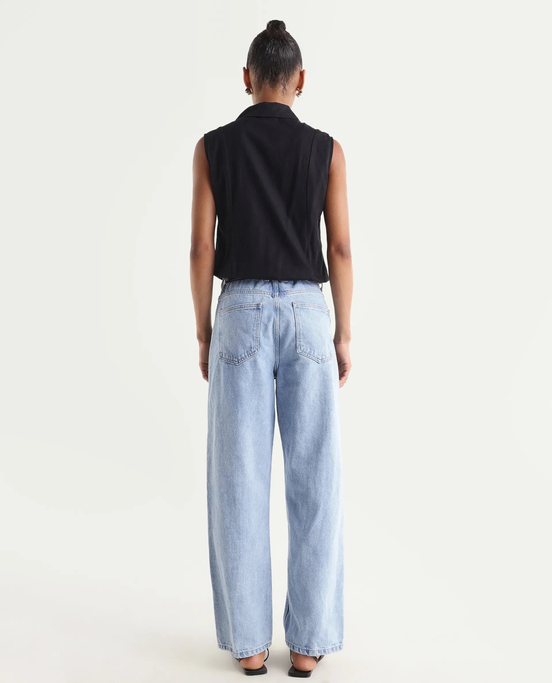 Rareism Women's Strefin Light Blue Cotton Straight Fit Plain Jeans