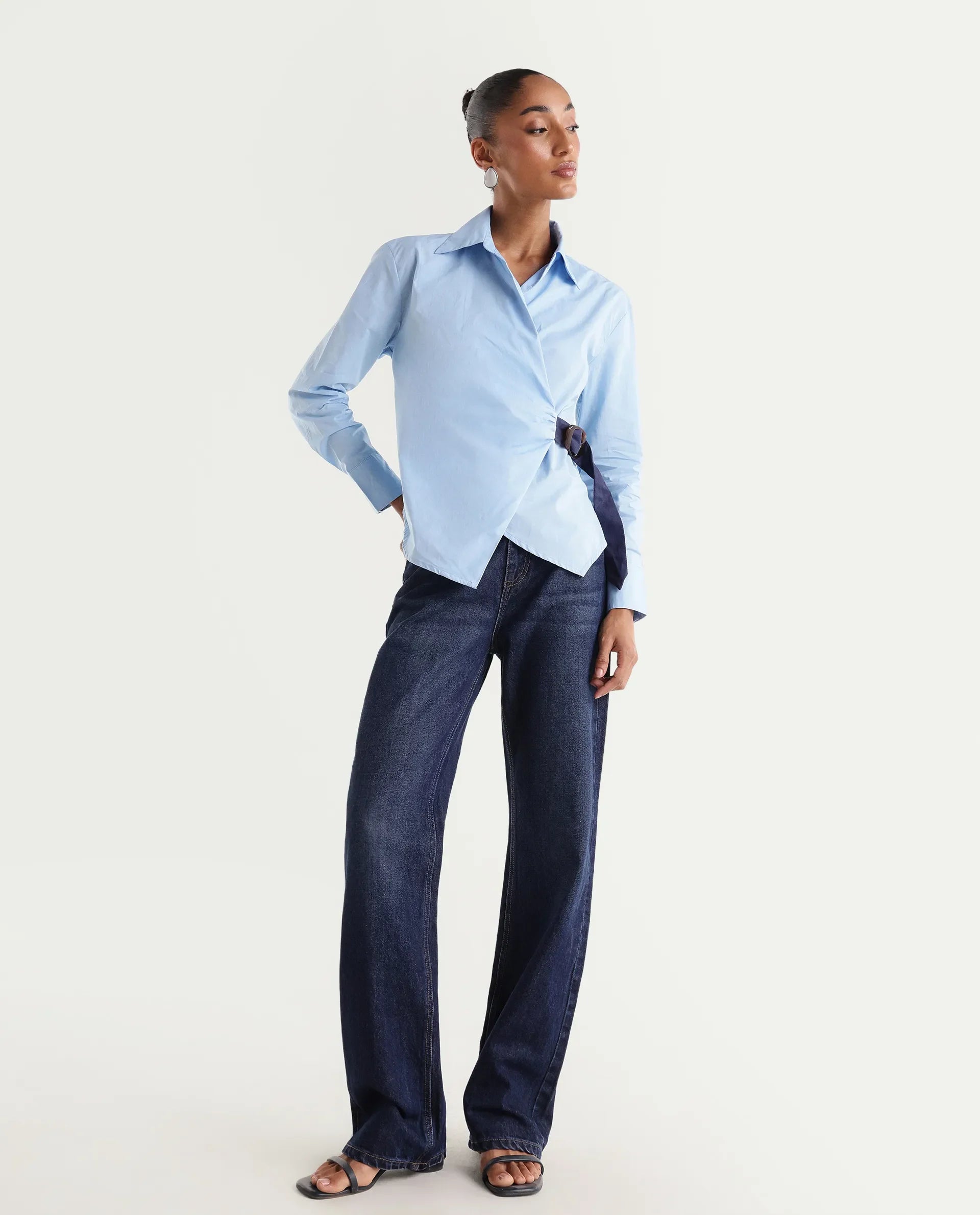 Rareism Women's Stalia Dark Blue Cotton Blend Straight Fit Plain Jeans