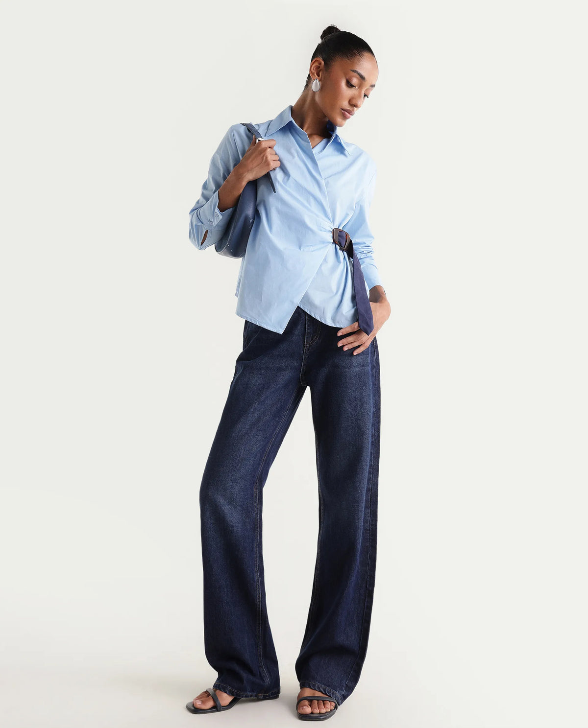 Rareism Women's Stalia Dark Blue Cotton Blend Straight Fit Plain Jeans