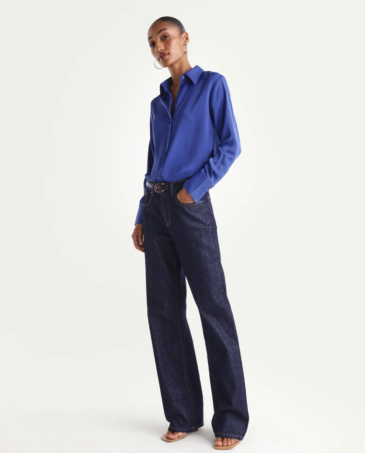 Rareism Women's Starlin Dark Navy Cotton Blend Straight Fit Plain Jeans