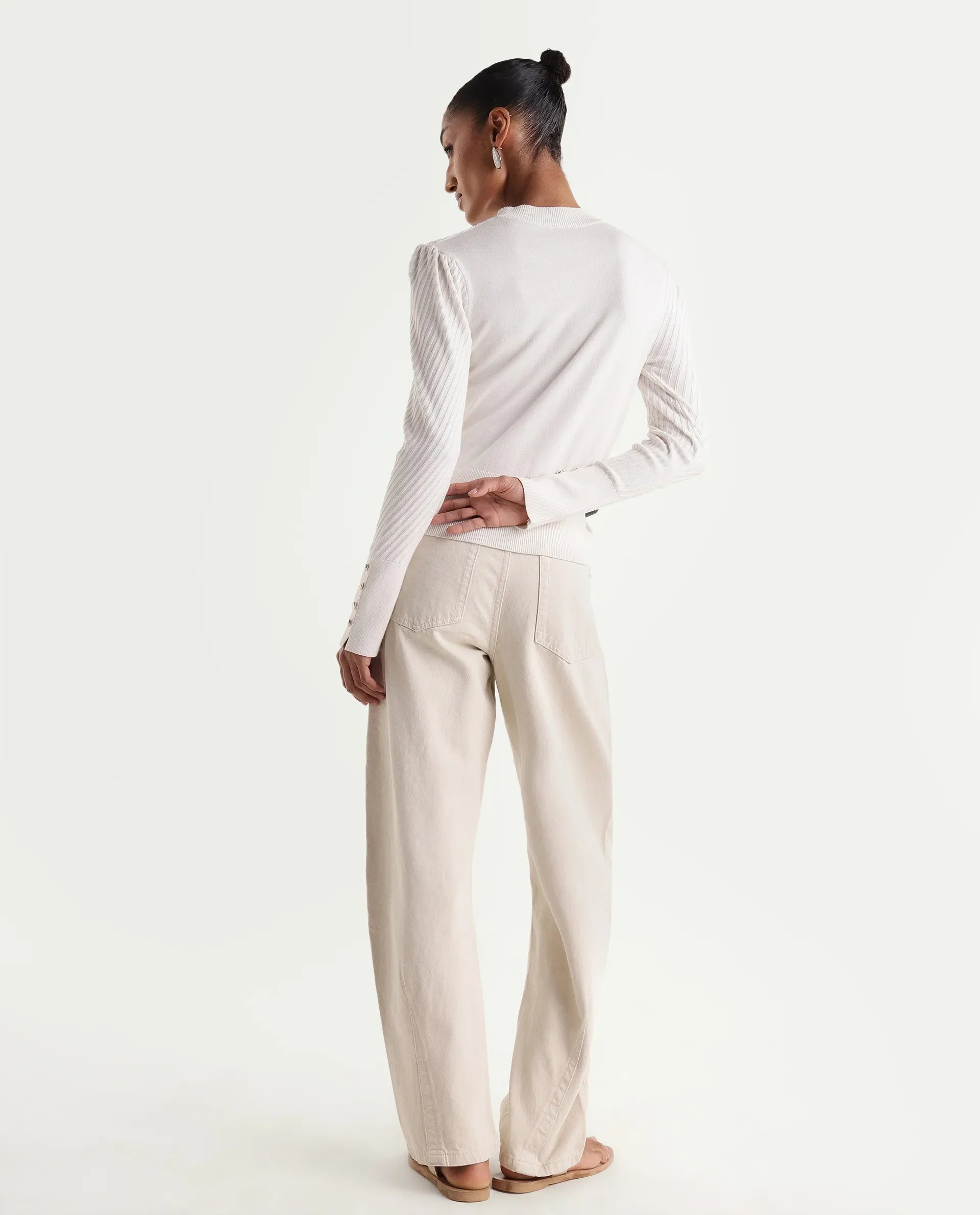 Rareism Women's Talben Beige Cotton Tall Barrel Fit Plain Jeans