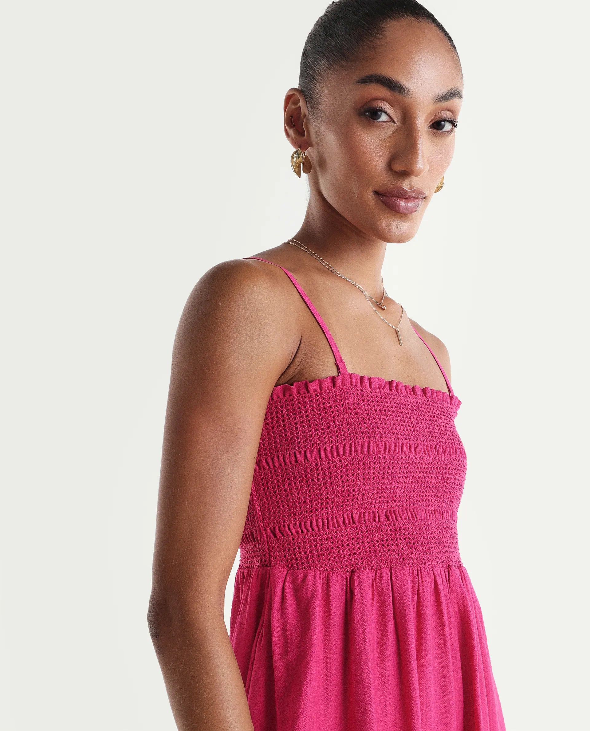 Rareism Women's Addzozo Pink Viscose Blend Sleeveless Tube Neck Elastic Fit And Flare Plain Dress