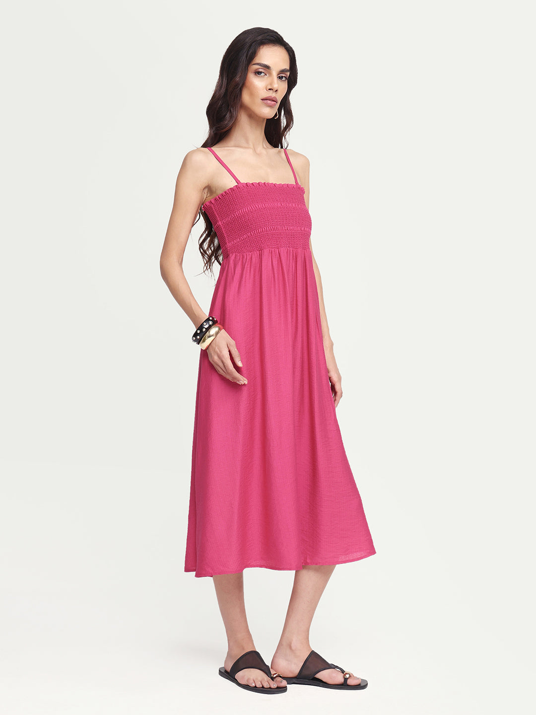 Rareism Women's Addzozo Pink Viscose Blend Sleeveless Tube Neck Elastic Fit And Flare Plain Dress
