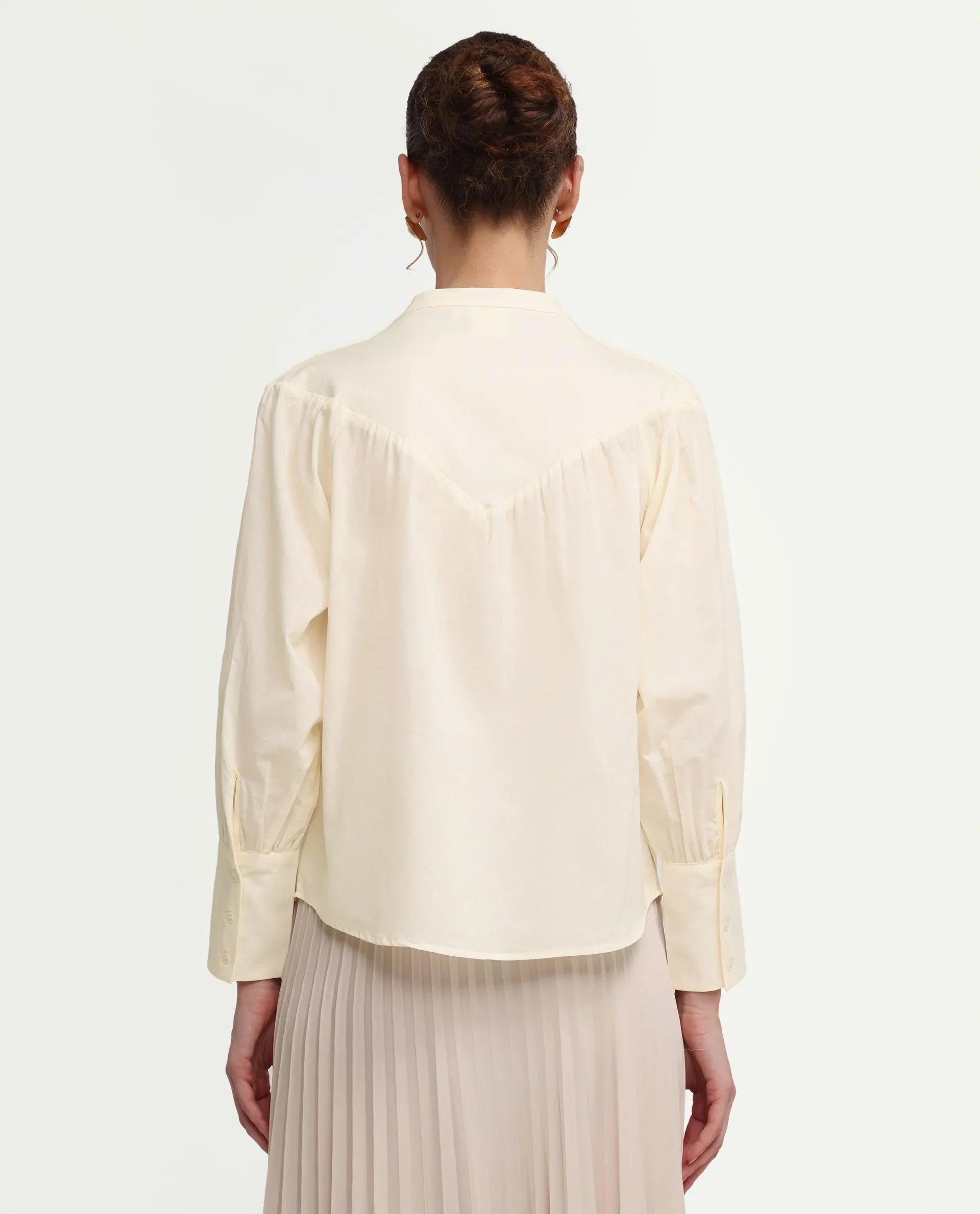 Rareism Women's Hilm Primary Beige Cotton Full Sleeve Crew Neck Regular Fit Top