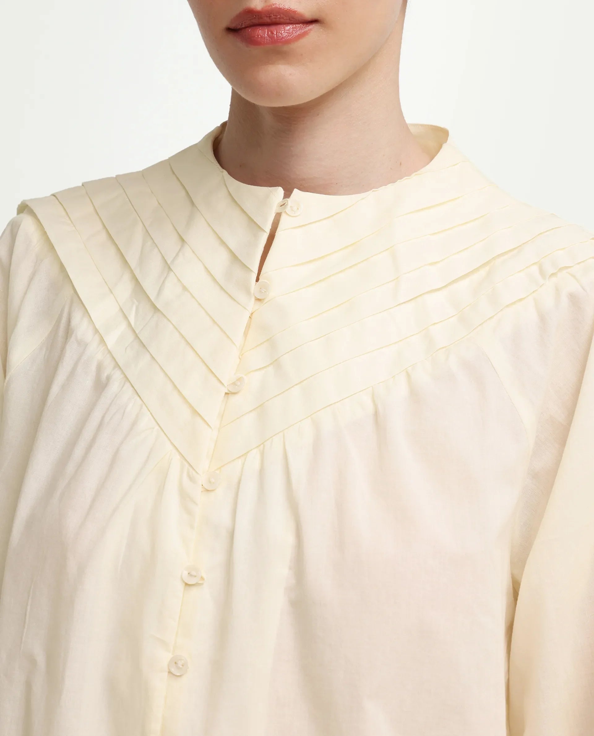 Rareism Women's Hilm Primary Beige Cotton Full Sleeve Crew Neck Regular Fit Top