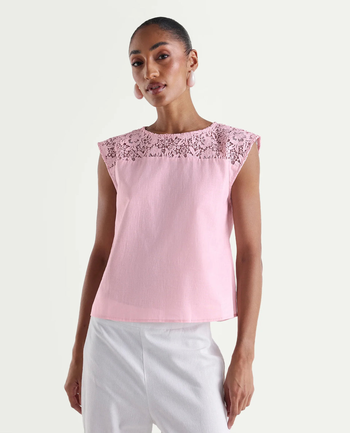 Rareism Women's Hige Light Pink Cotton Crew Neck Regular Plain Top