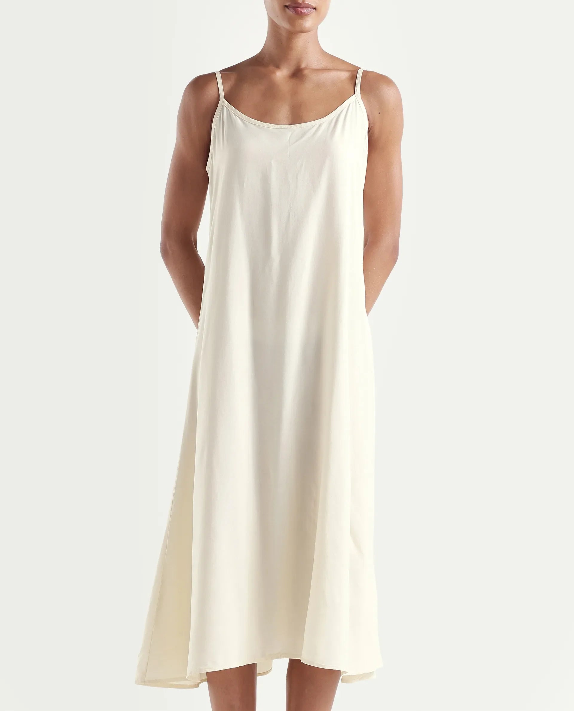 Rareism Women's Hant Off White Viscose Blend Crew Neck Fit And Flare Plain Dress