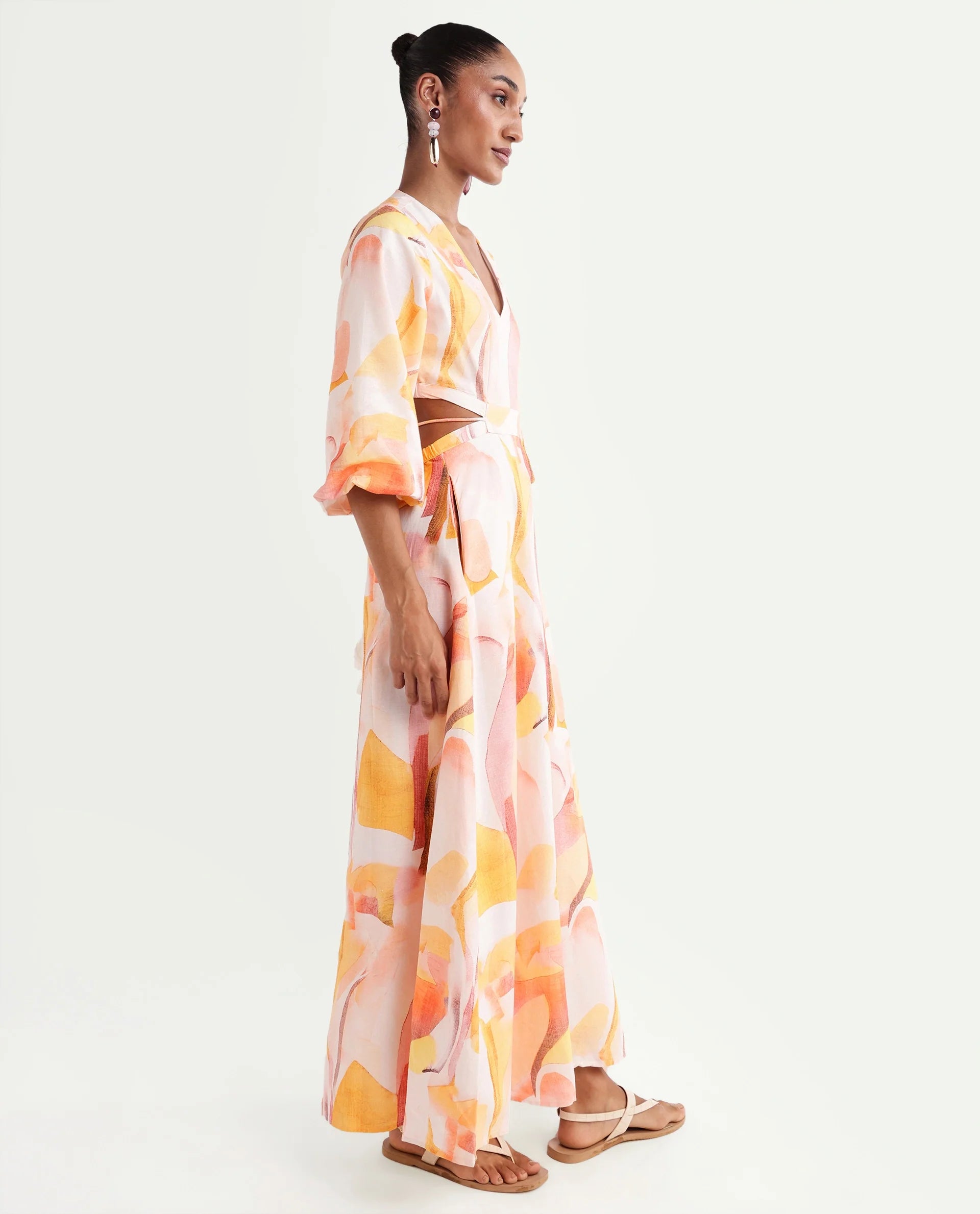 Rareism Women's Ruvin Multi Viscose Blend V-Neck Flared Abstract Print Dress