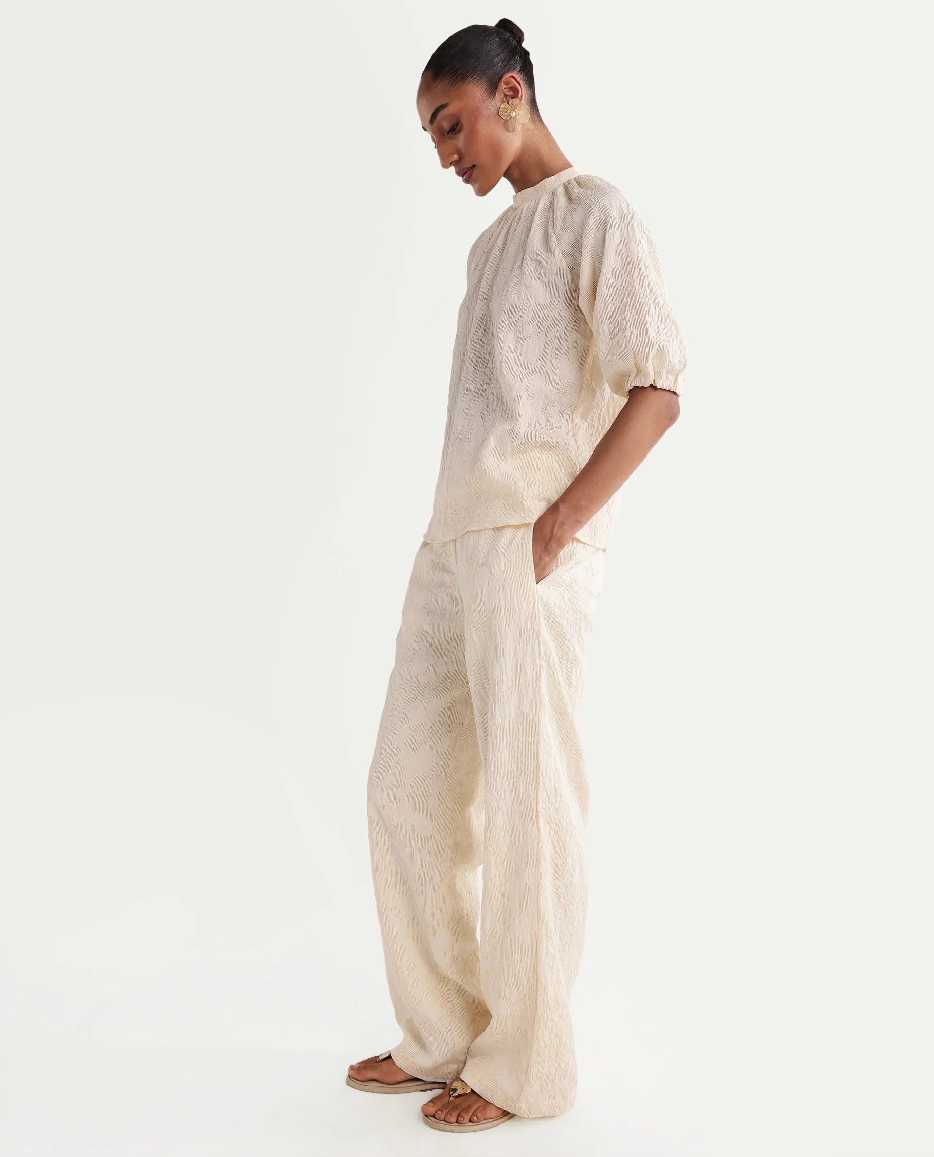 Rareism Women's Hanto-B Off White Viscose Blend Wide Plain Trouser