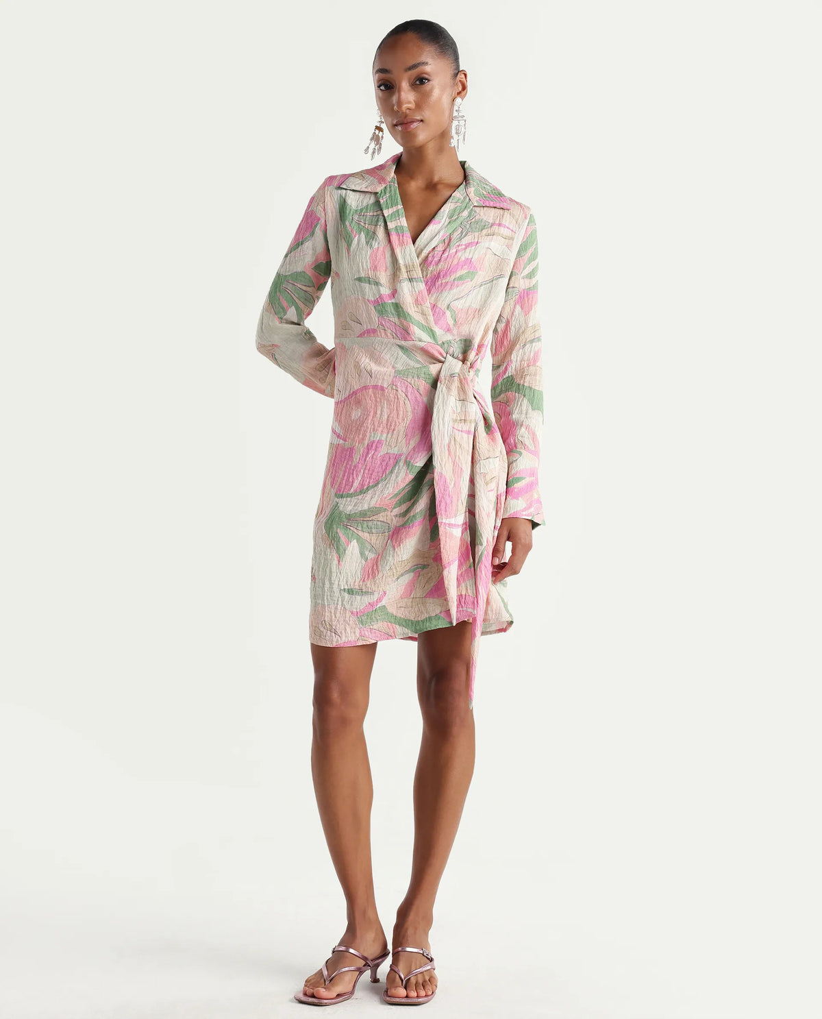 Rareism Women's Hiro Multi Viscose Blend Johnny Collar Wrap Abstract Print Dress
