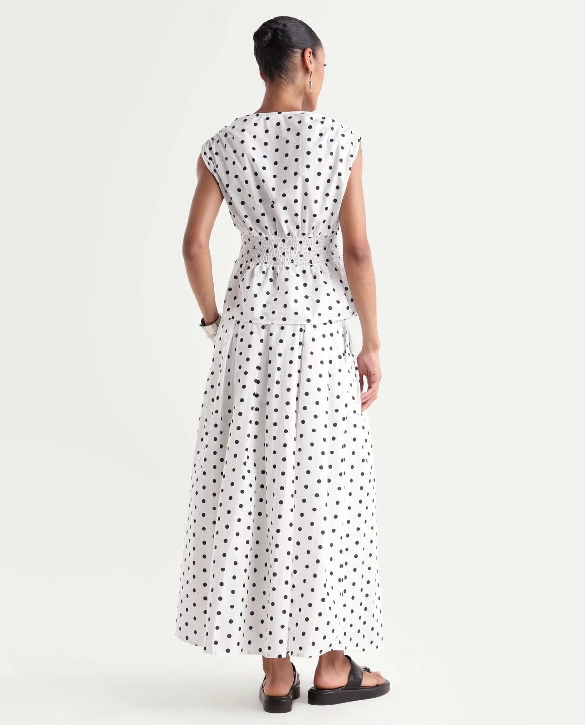Rareism Women's Polto-B Off White Cotton Button And Zip Flared Polka Print Skirt