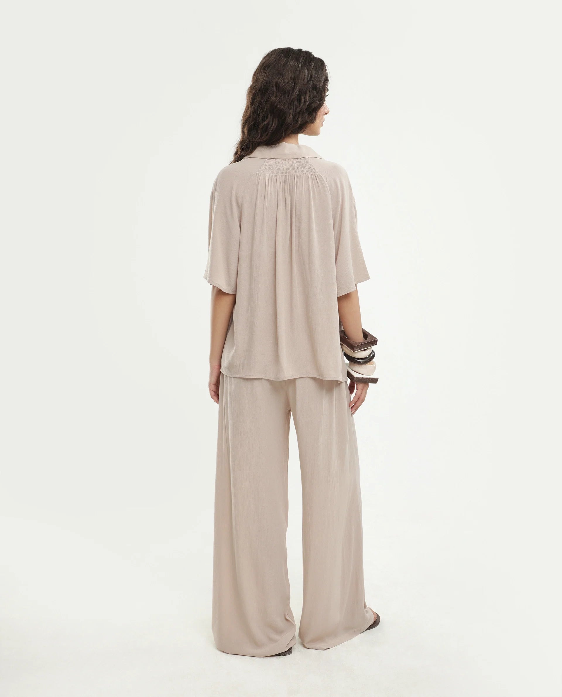 Rareism Women's Vaxon-B Beige Viscose Fabric Ankle length Wide Leg Plain Trouser