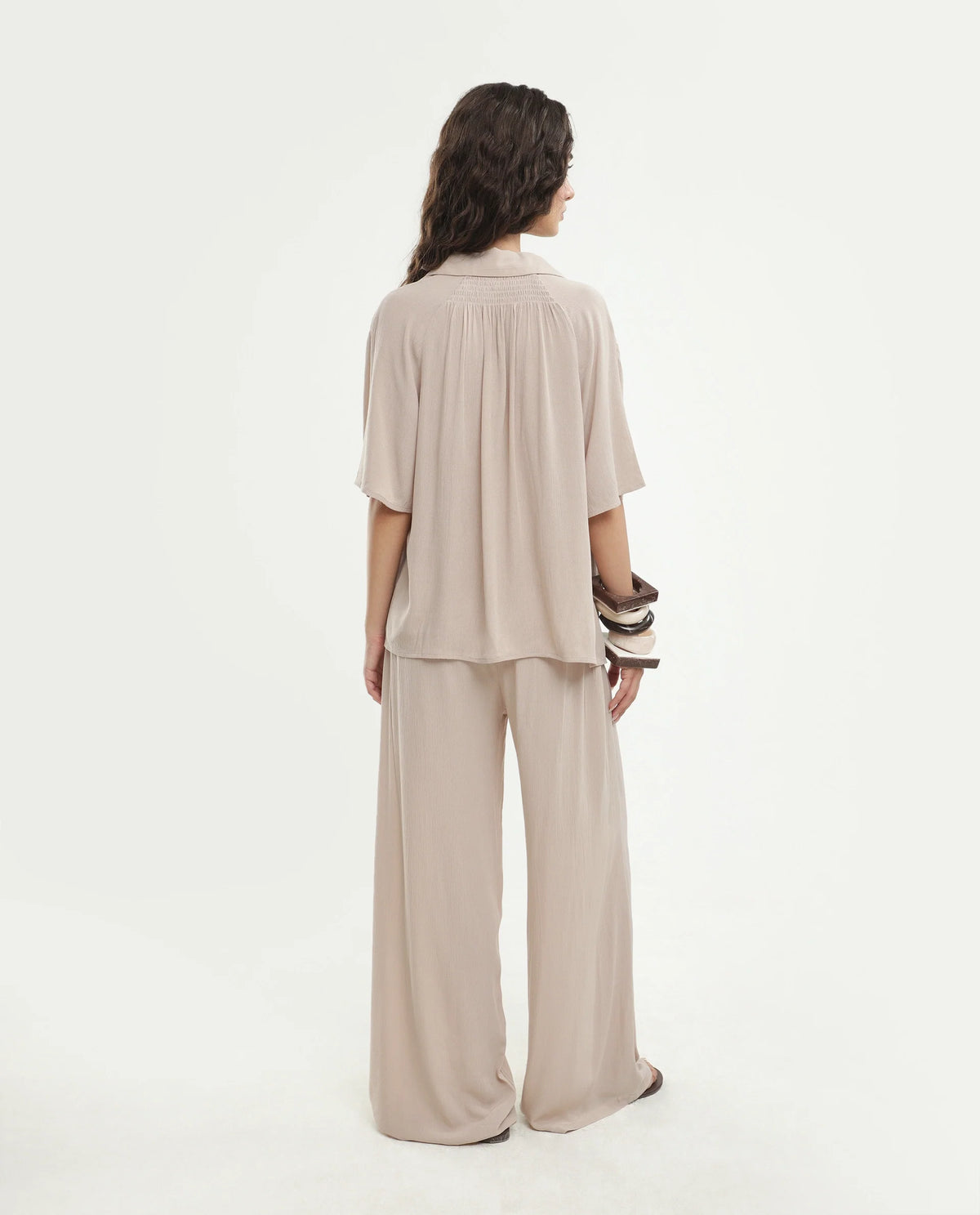 Rareism Women's Vaxon-B Beige Viscose Fabric Ankle length Wide Leg Plain Trouser