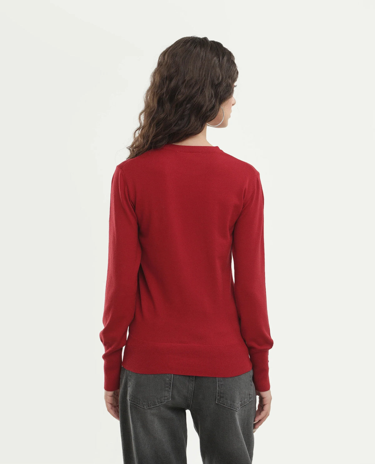 Rareism Women's Loran Dark Red Viscose Blend Crew Neck Regular Fit Plain Top