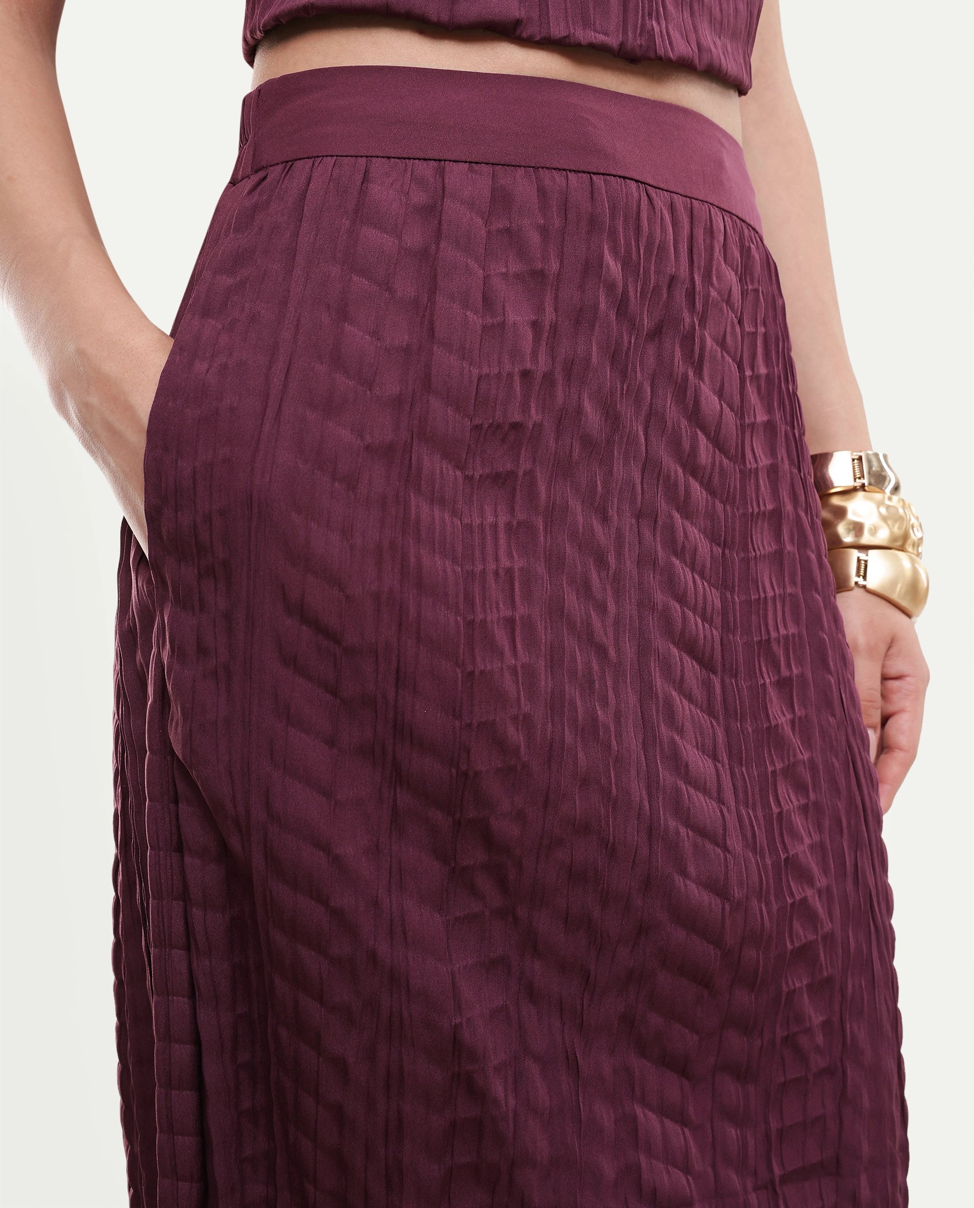 Rareism Women's Saco-B Dusky Purple Self Design Polyester Straight Maxi Skirt