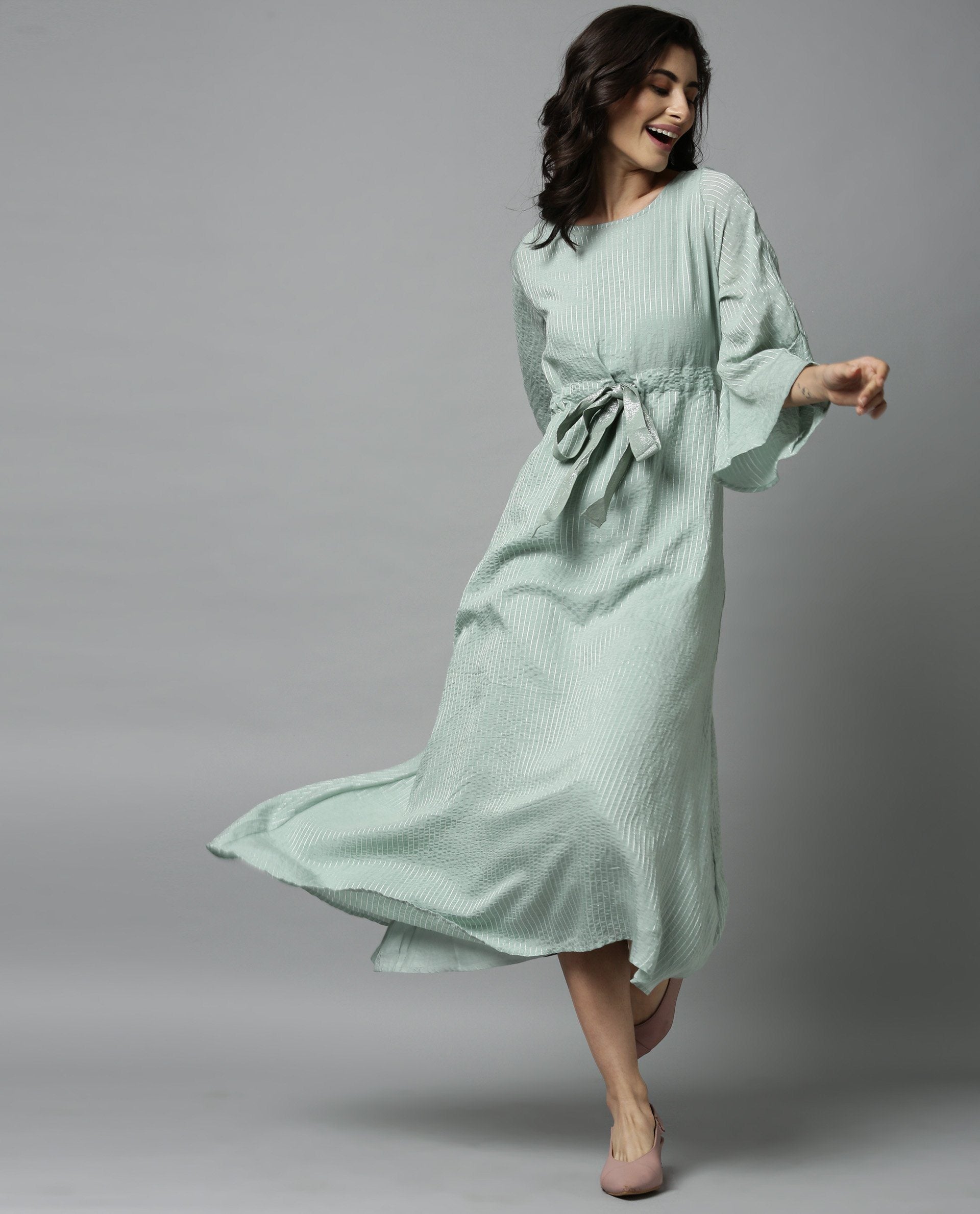 Rareism Women Repose Green Dress Full Sleeves