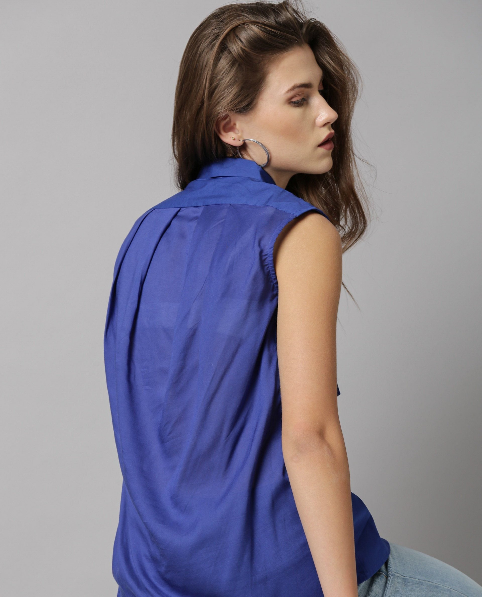 Rareism Women Lotte Blue Top Sleeveless