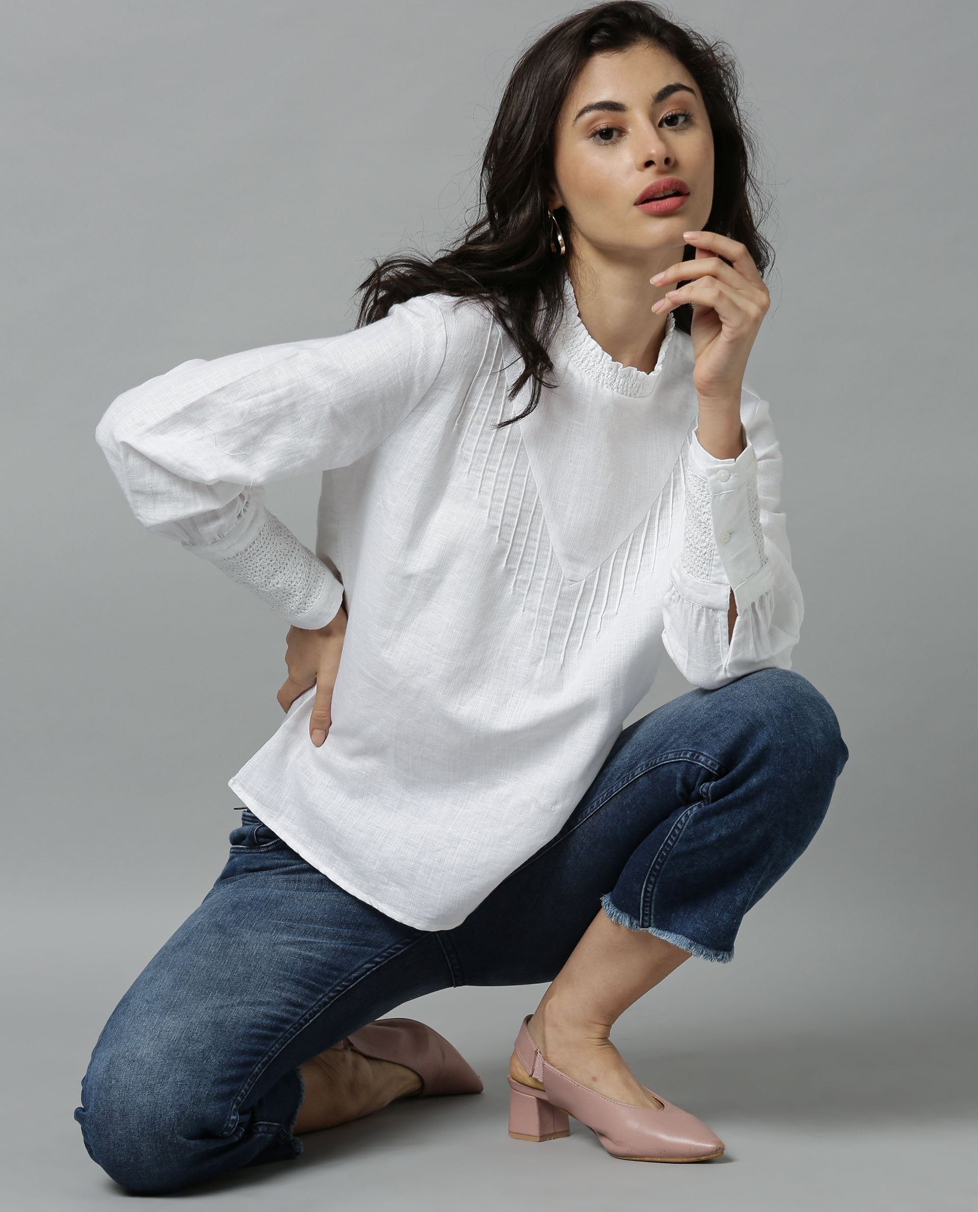 Rareism Women Dandellion White Top Full Sleeves