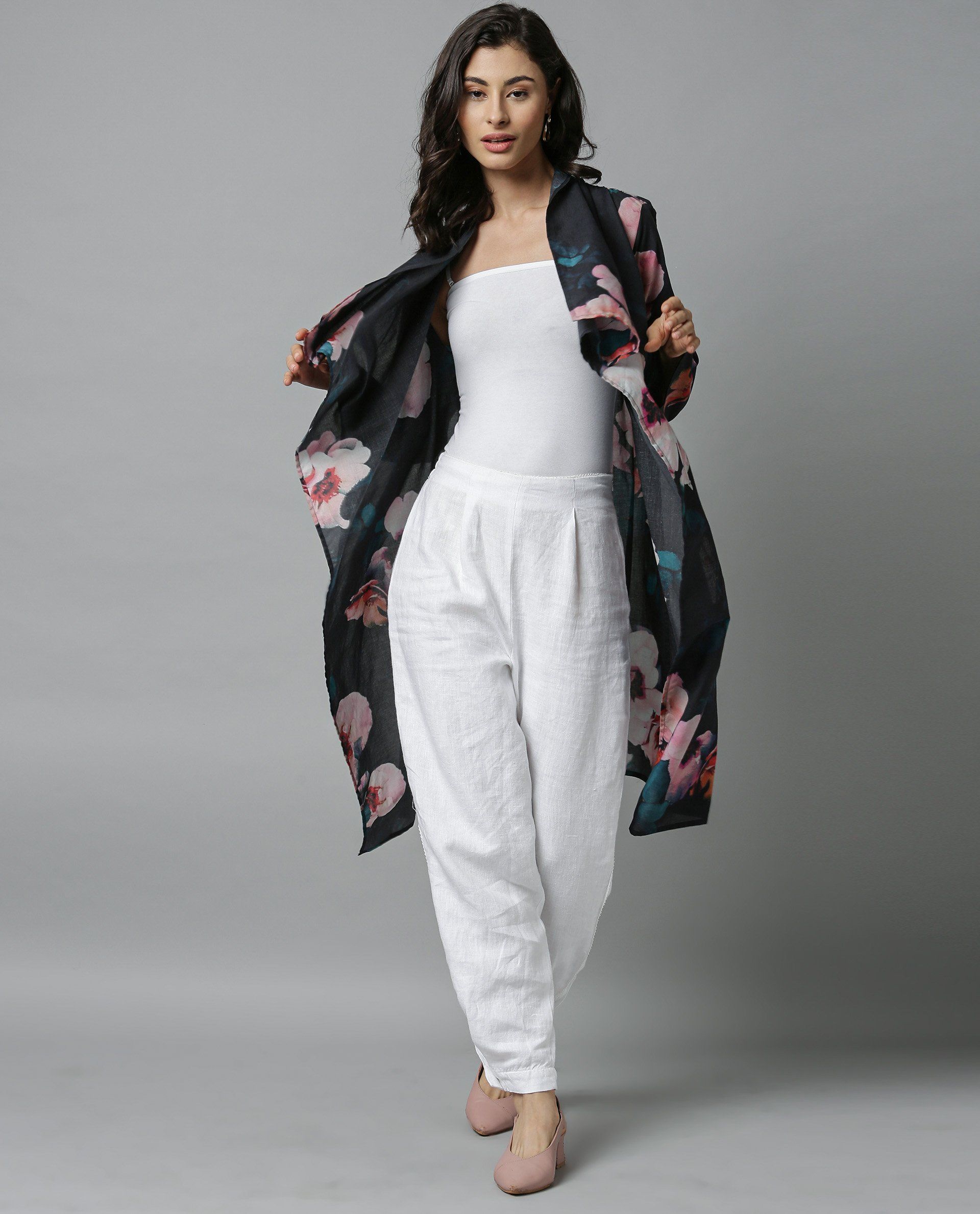 Rareism Women Vini Black Overlayer Full Sleeves Printed