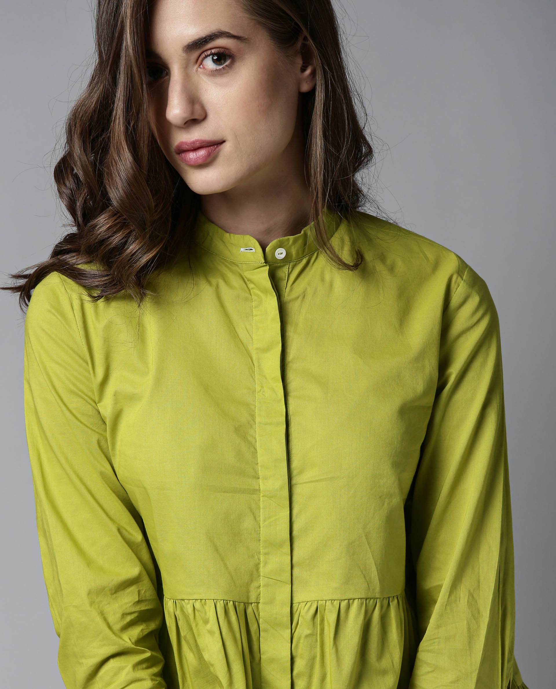 Rareism Women Voka Green Top Full Sleeves Solid