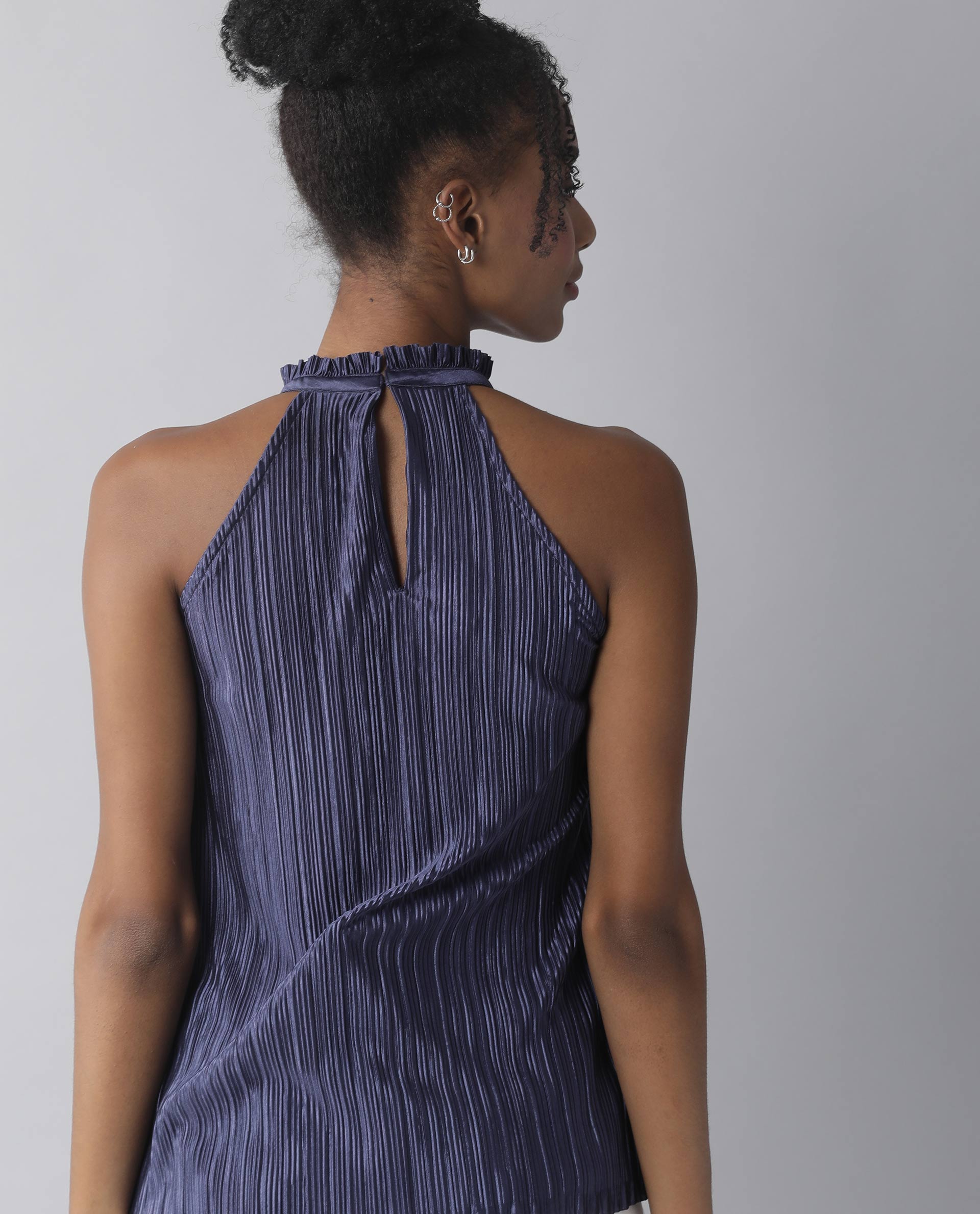 Rareism Womens Navy Sleeveless Halter Neck Top - Aahva