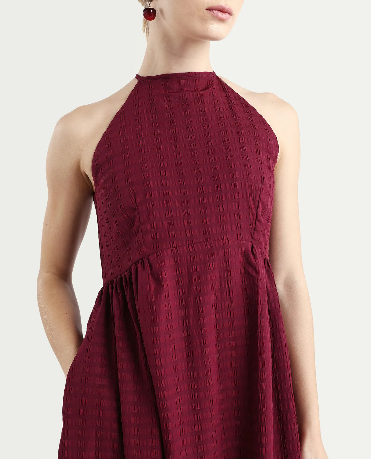 Rareism Women's Acina Maroon Polyester Sleeveless Fit And Flare Plain Dress