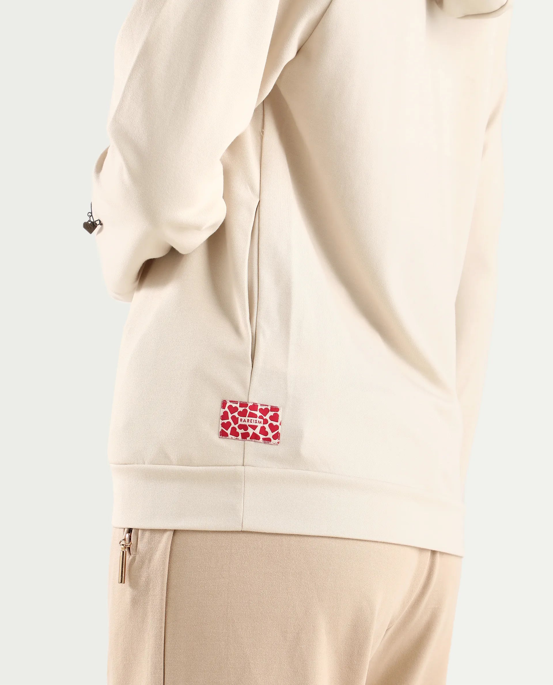 Rareism Women's Adani Off White Modal Blend Hooded Plain Relaxed Fit Sweatshirt