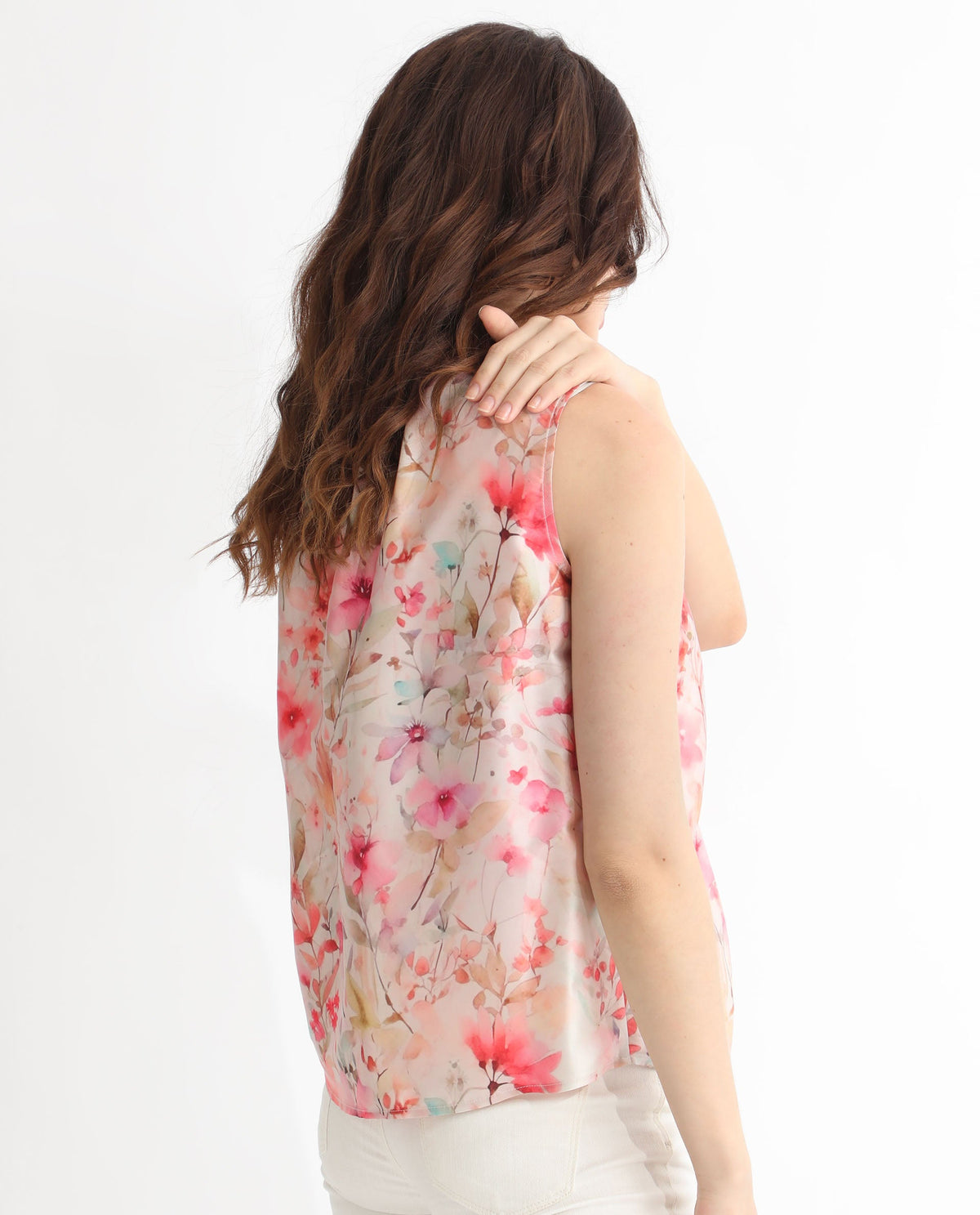 Rareism Women Agaro Multi Polyester Fabric Relaxed Fit Ruffled Neck Sleeveless Floral Print Top