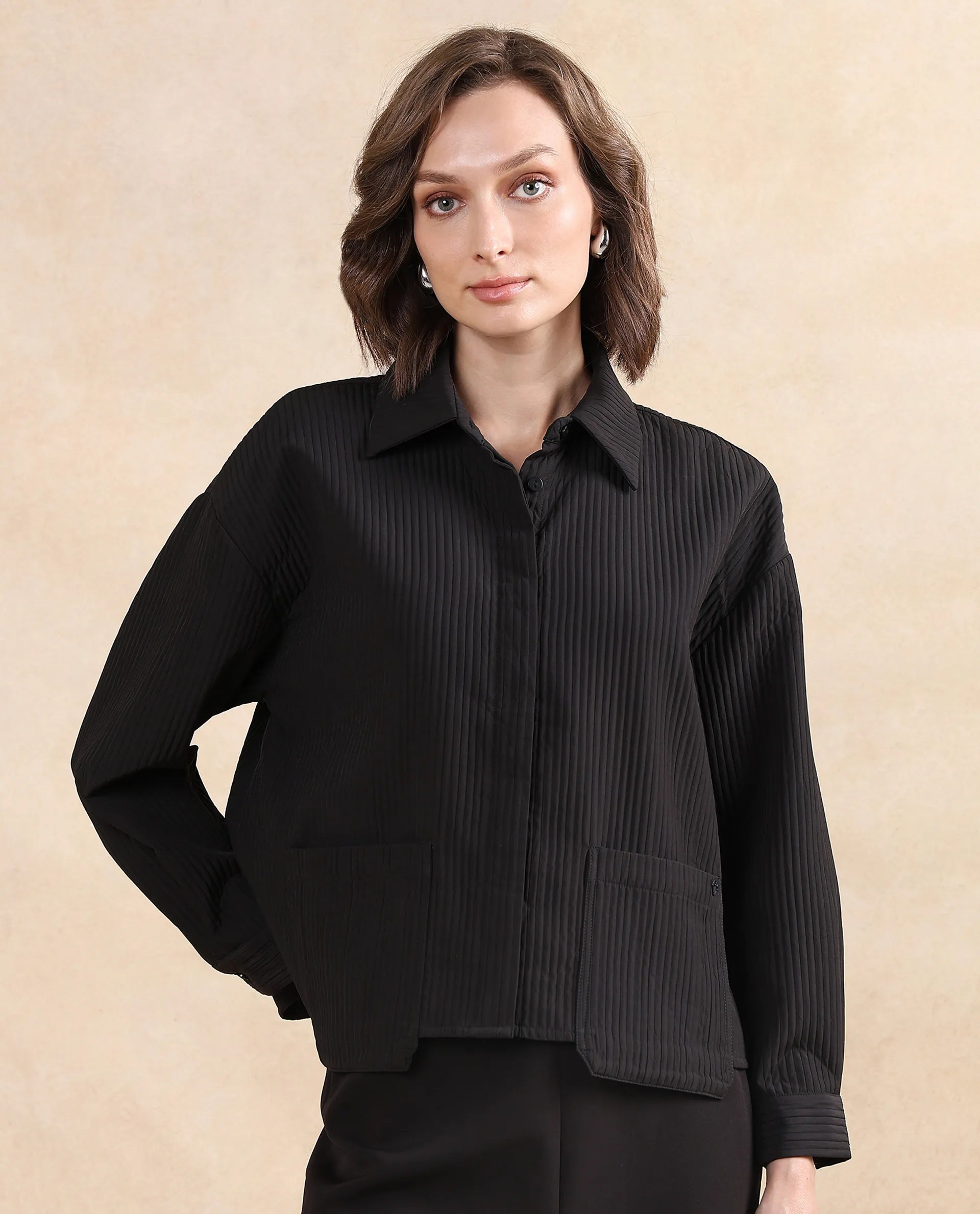 Rareism Women Albury Black Plain Jacket
