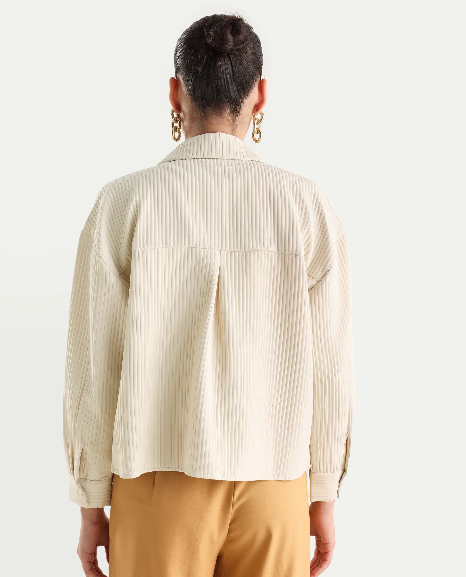 Rareism Women's Albury Off White Polyester Drop Collar Plain Cuffed Sleeve Boxy Fit Jacket