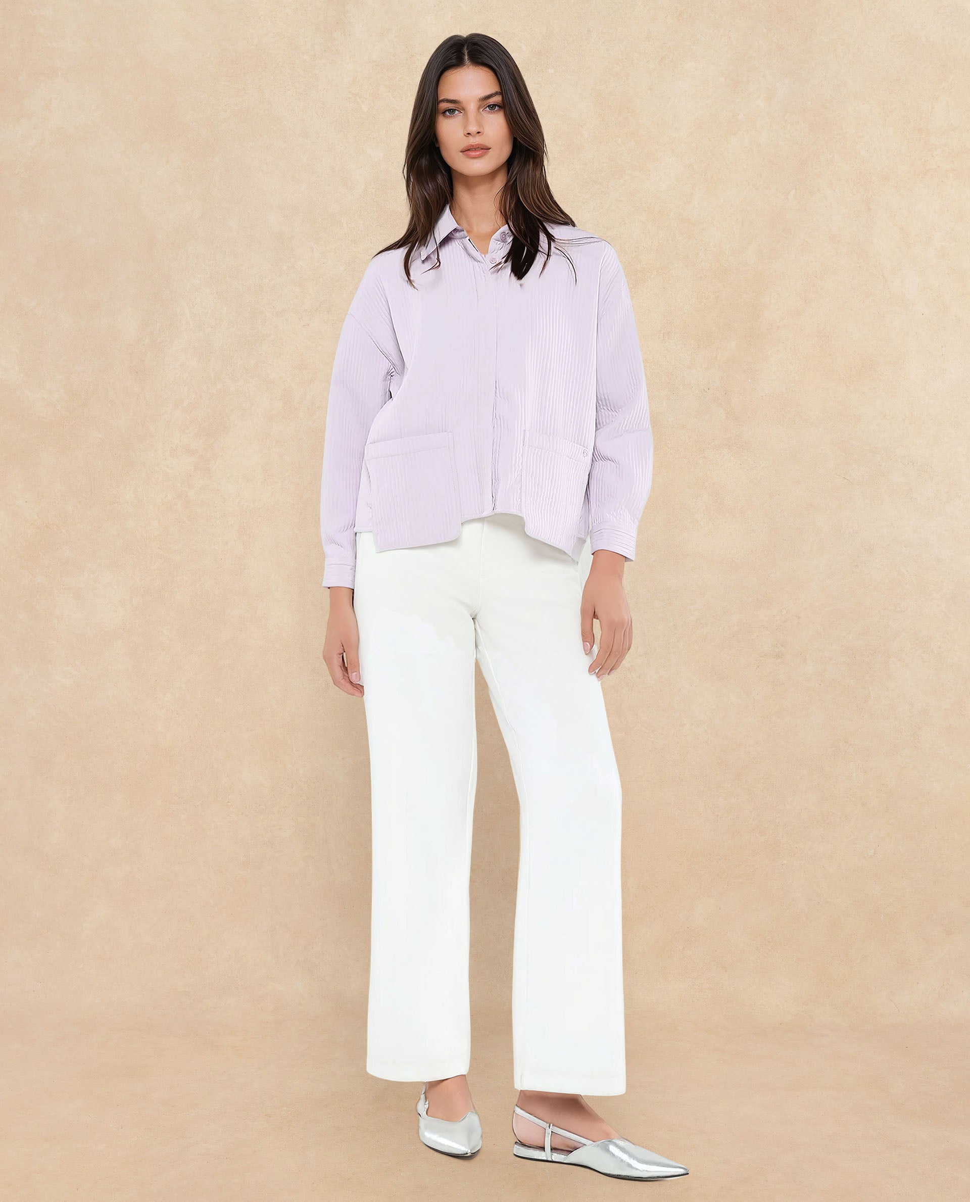 Rareism Women's Albury Dusky Purple Polyester Drop Collar Plain Cuffed Sleeve Boxy Fit Jacket