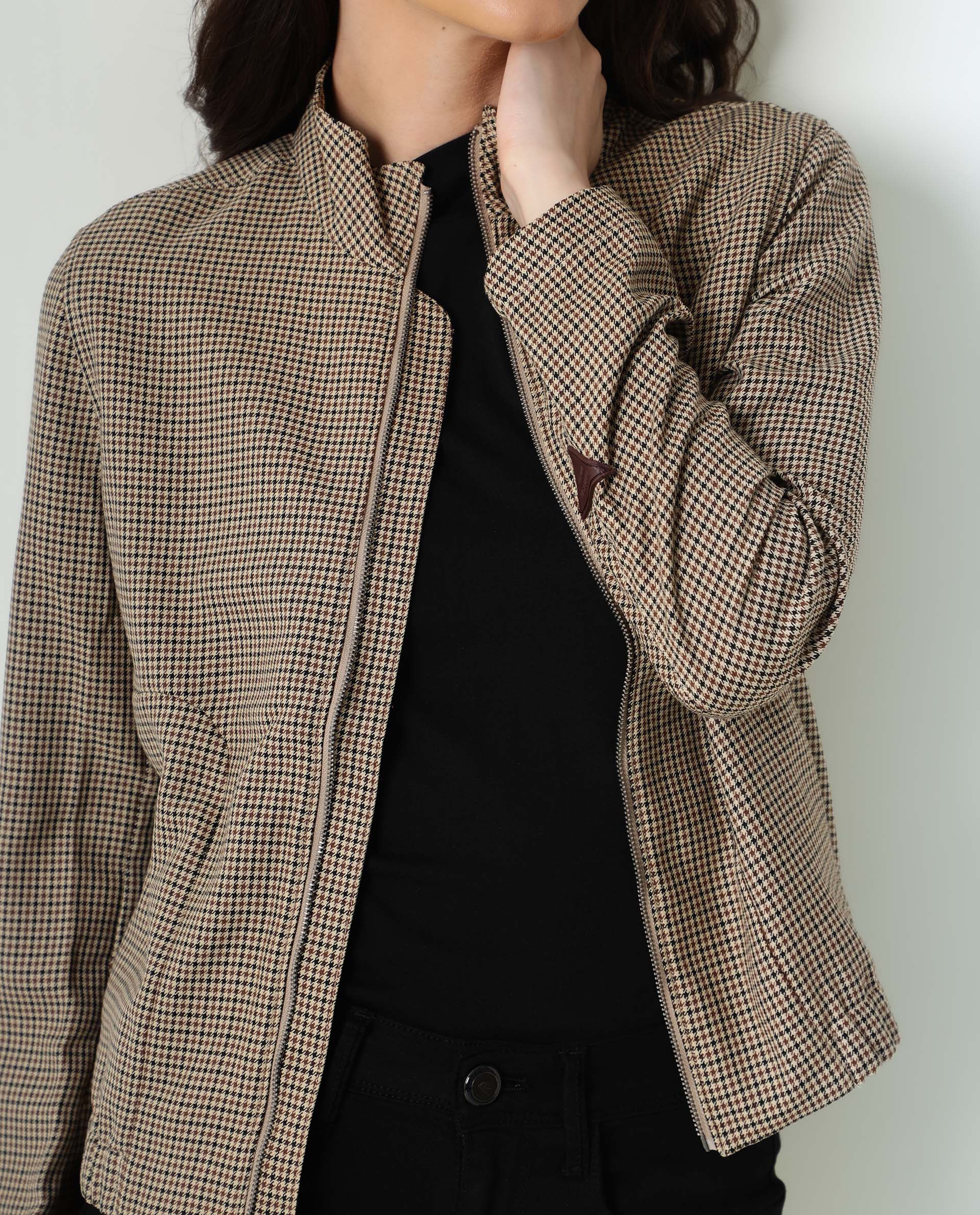 Rareism Womens Alex Yellow Bomber Jacket Full Sleeves Check Pattern