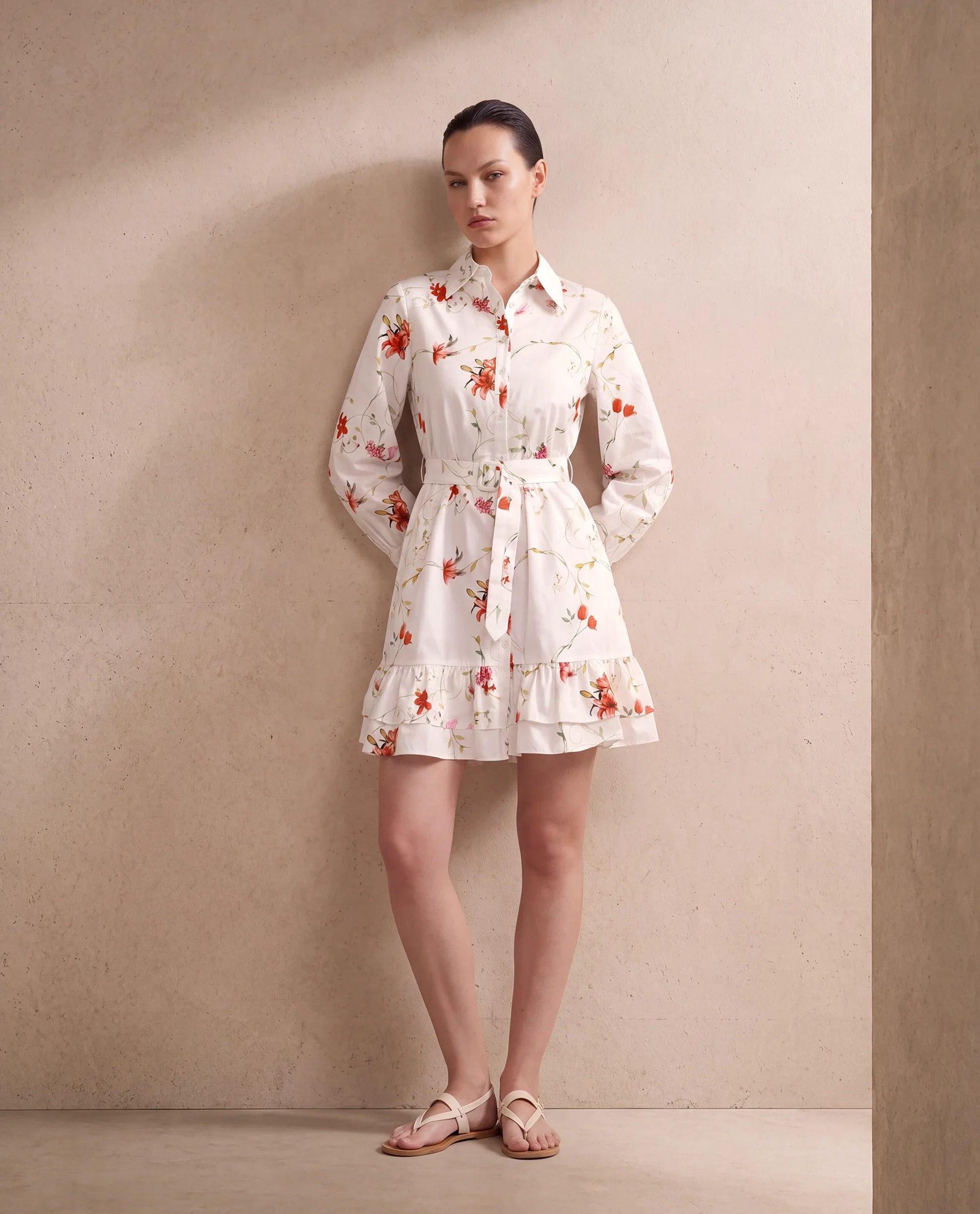 Rareism Women's Alitap Off White Cotton Full Sleeve Fit And Flare Floral Print Dress