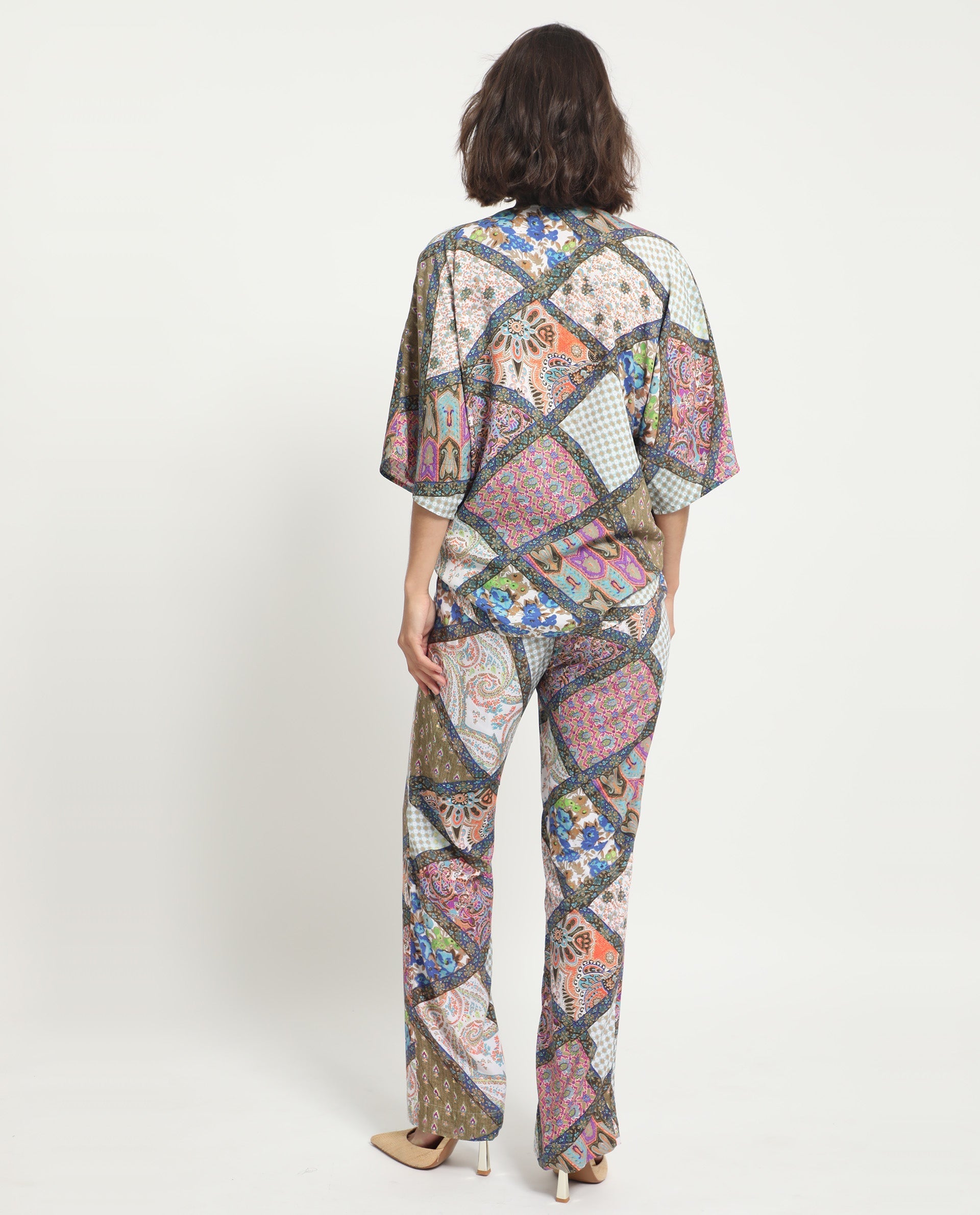 Rareism Women's Allan Multi Viscose Abstract Print Ankle Length Tailored Trouser