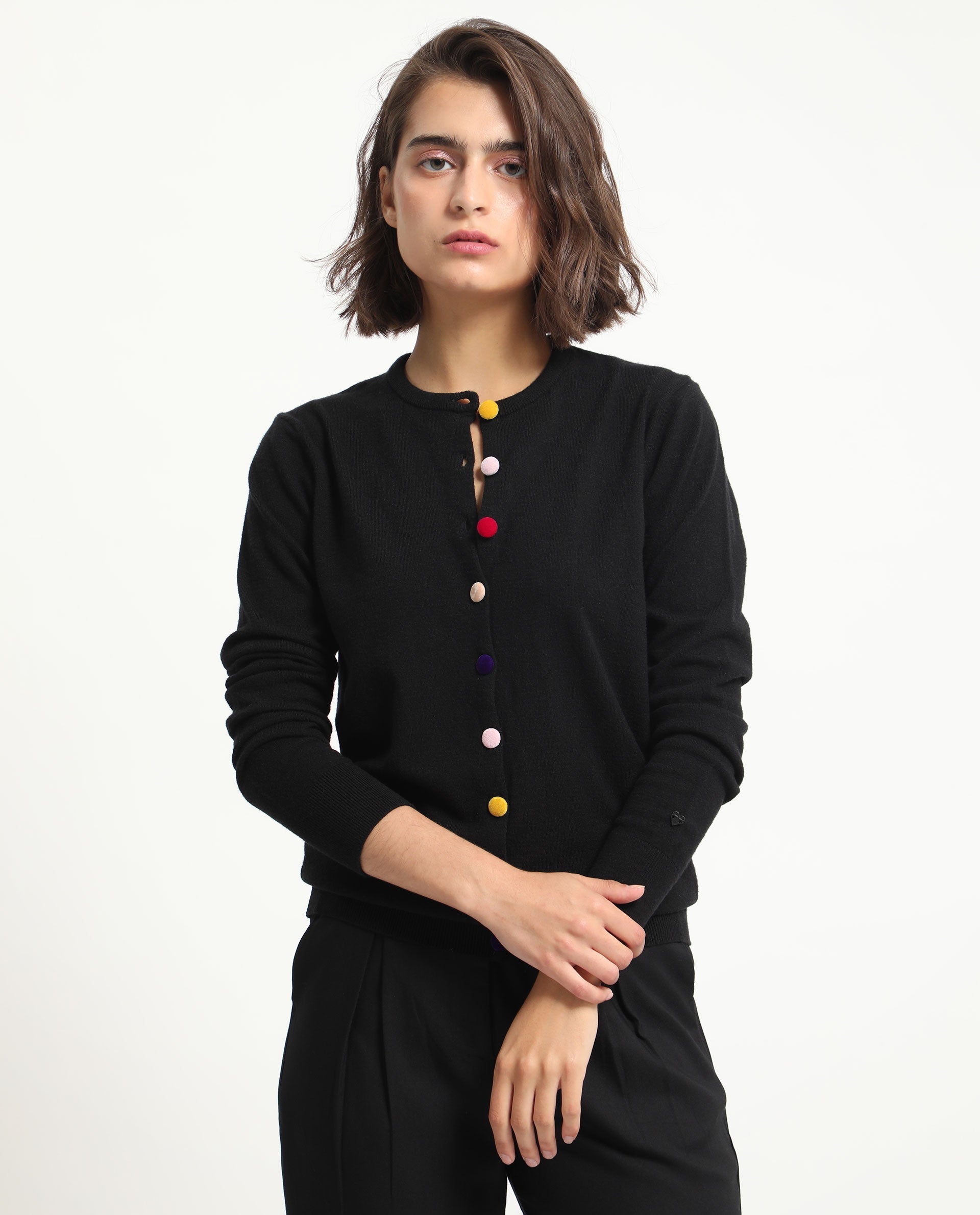 Rareism Women's Alle Black Viscose Crew Neck Plain Regular Fit Sweater