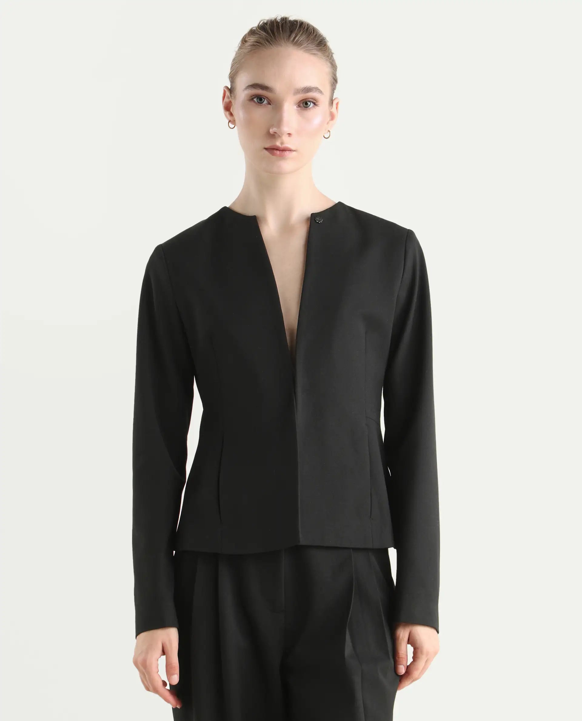 Rareism Women's Allenso Black Polyester Blend Full Sleeve Plain Blazer