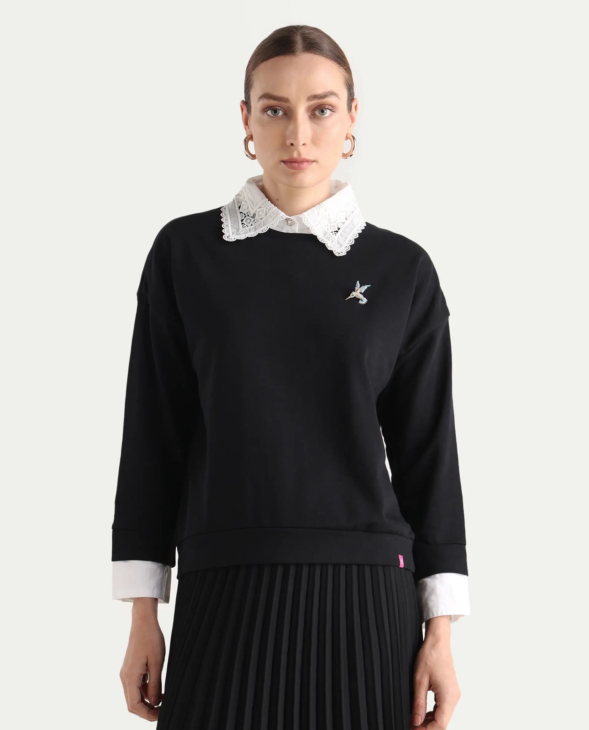 Rareism Women Amour Black Solid Full Sleeves Top