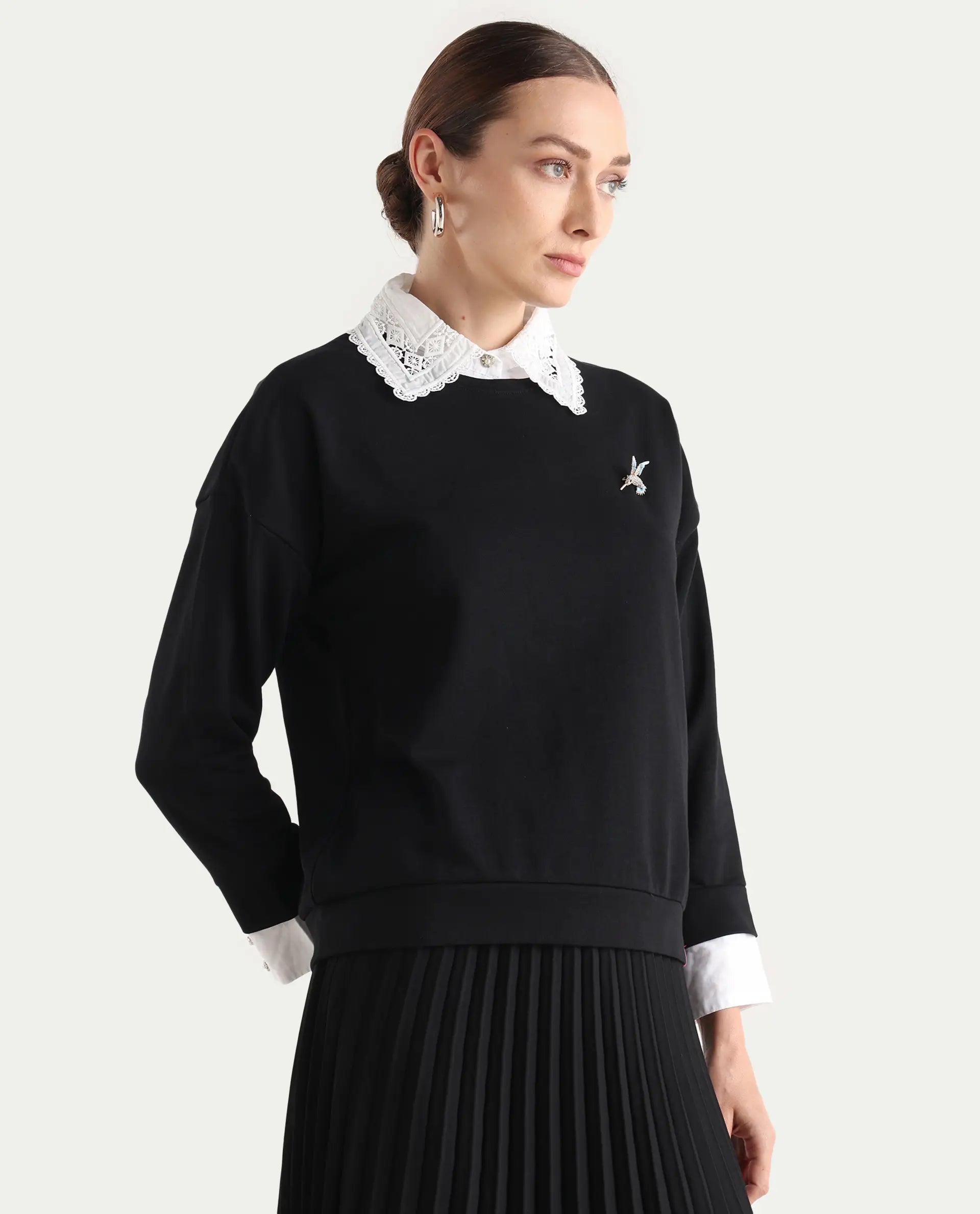 Rareism Women Amour Black Solid Full Sleeves Top