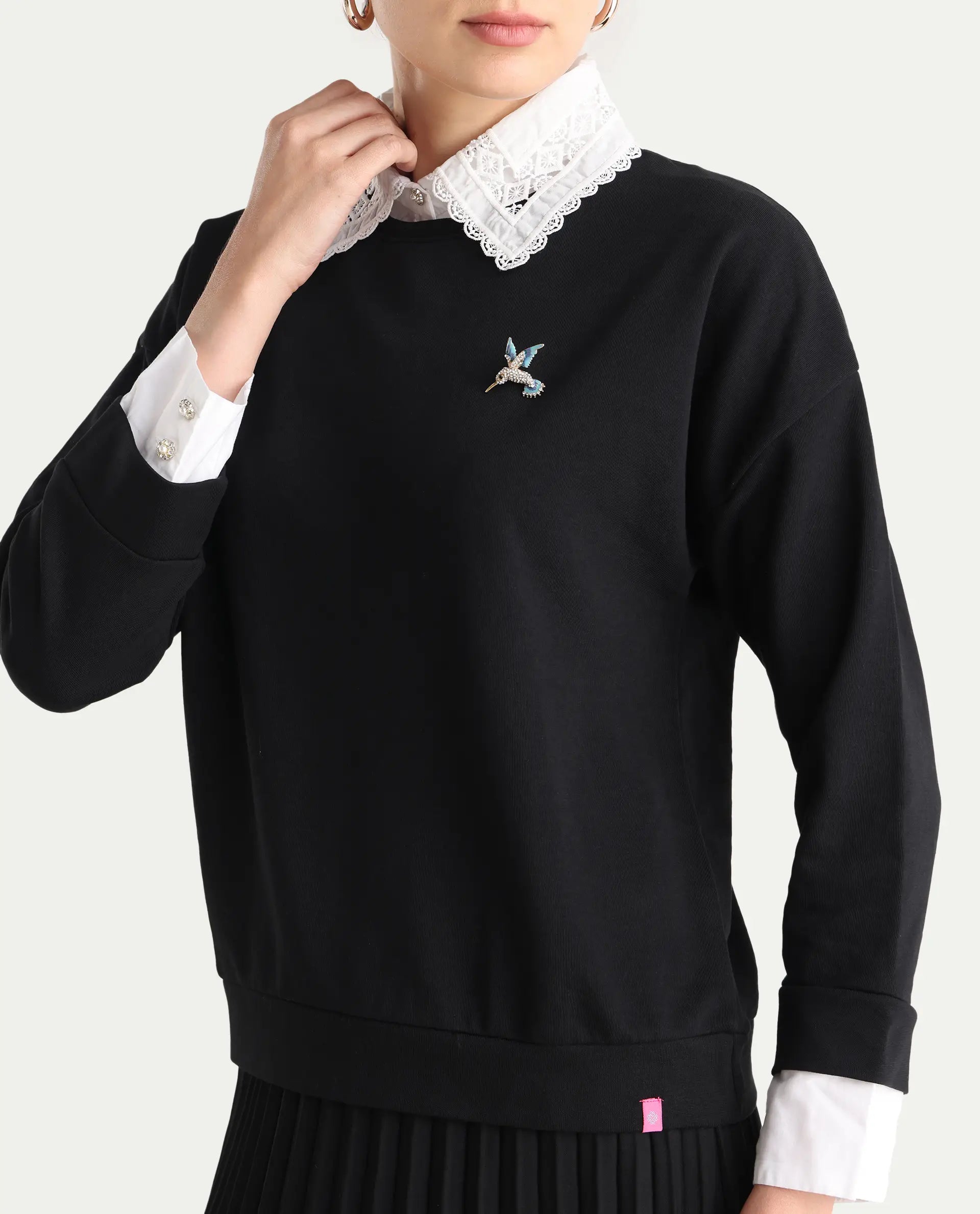 Rareism Women Amour Black Solid Full Sleeves Top