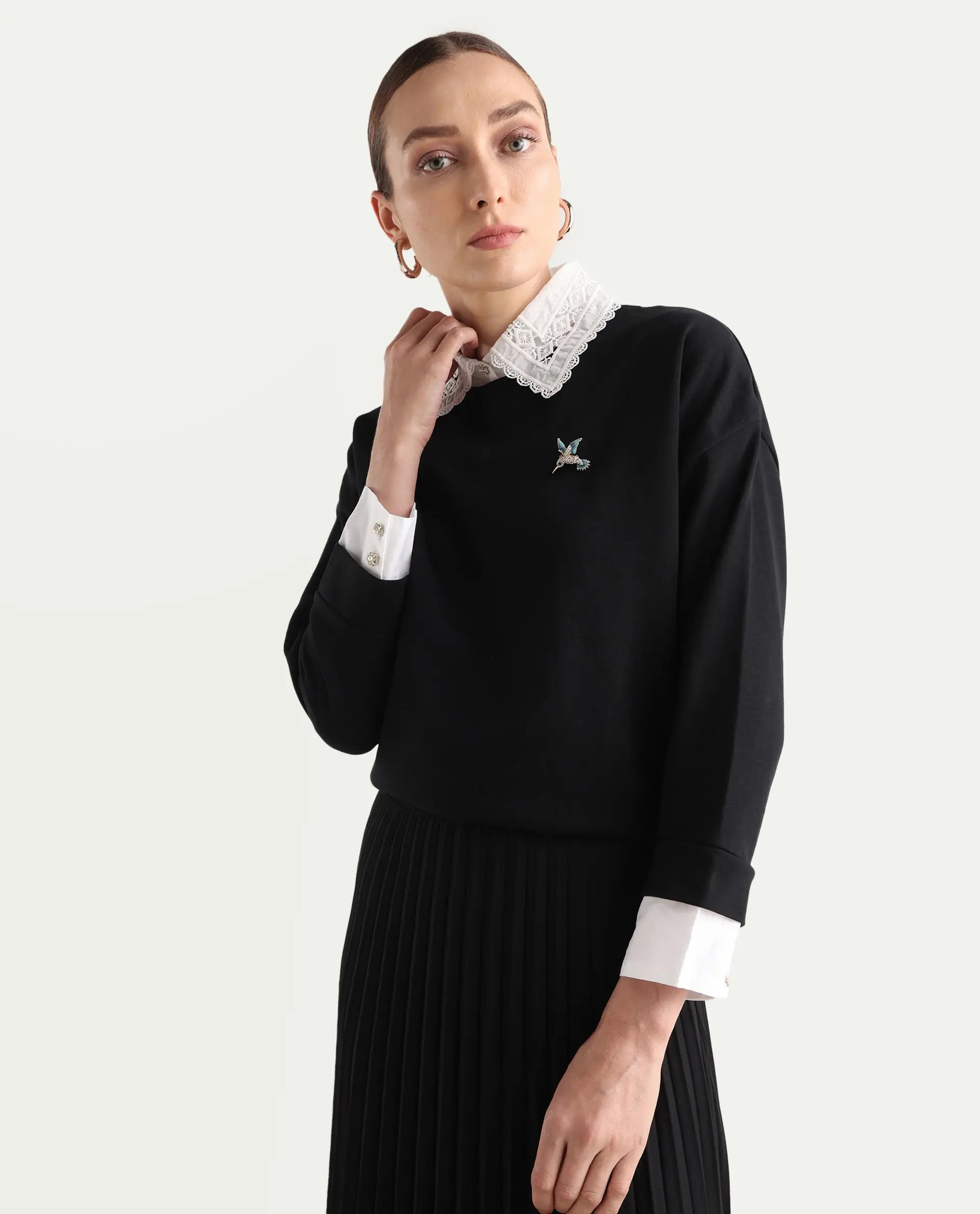 Rareism Women Amour Black Solid Full Sleeves Top