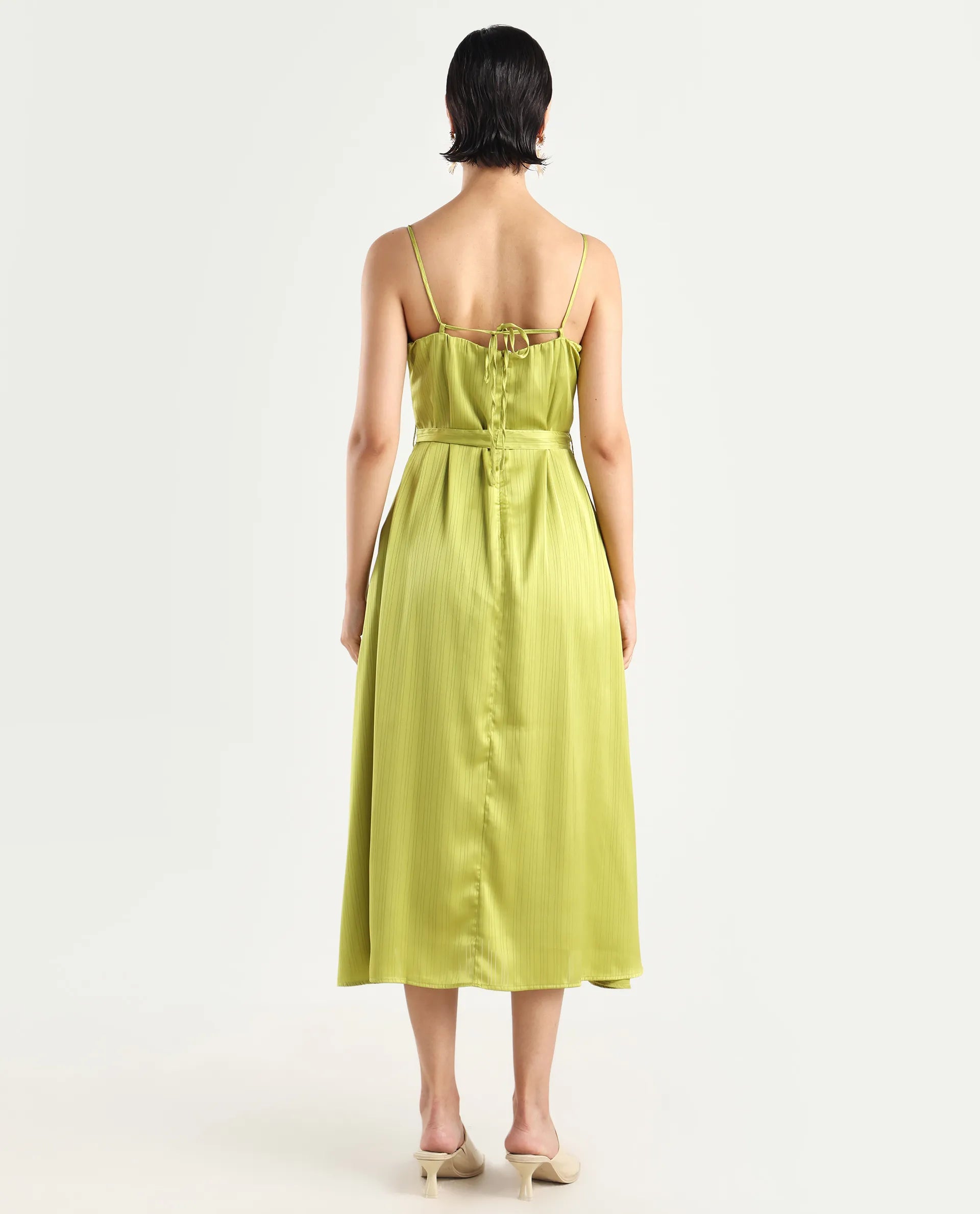 Rareism Women's Andrei Flouroscent Green Shoulder Strap Plain Shoulder Strap Maxi Bodycon Dress