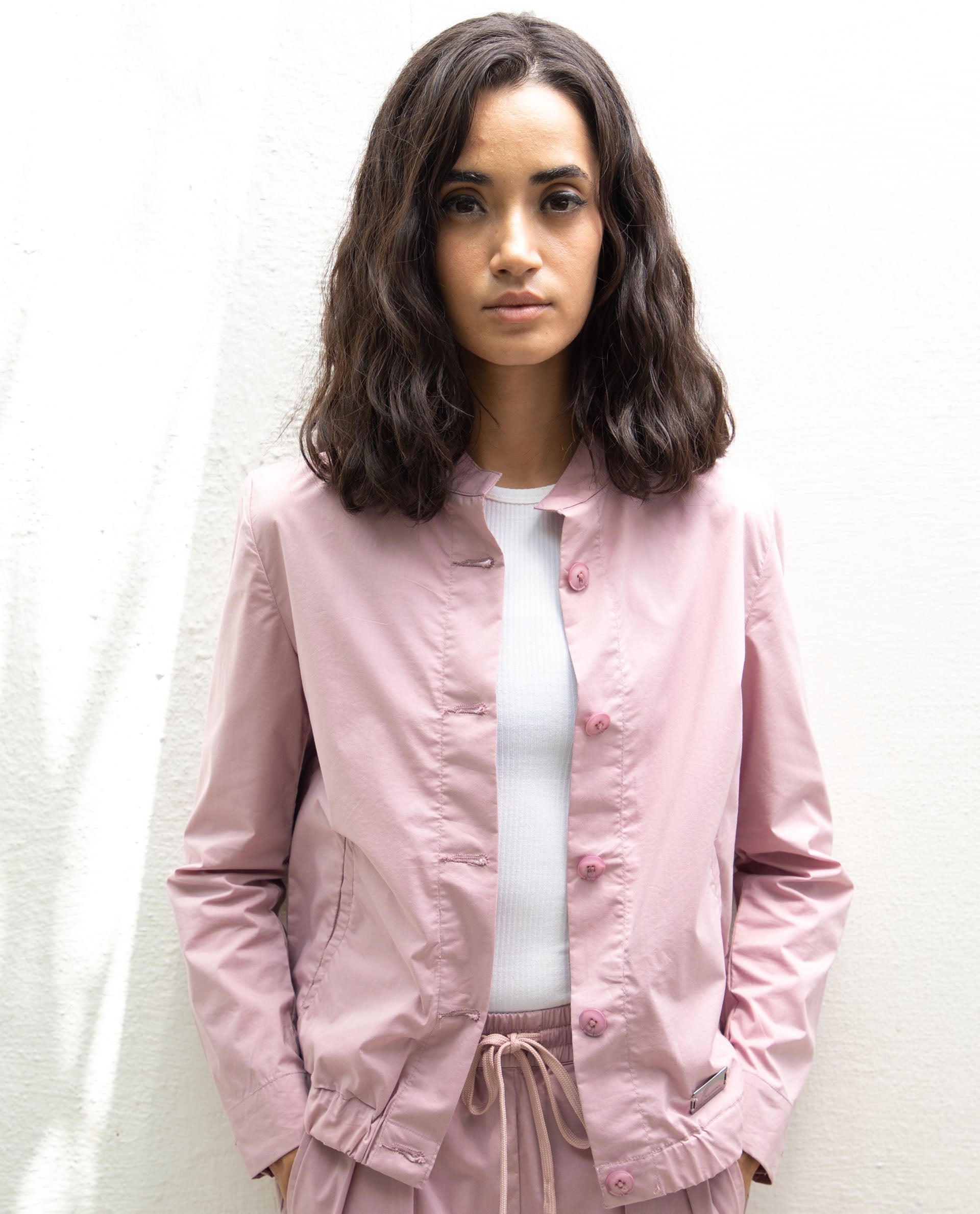 Rareism Women's Aomori Pink Polyester Blend Mandarin Collar Plain Regular Fit Jacket