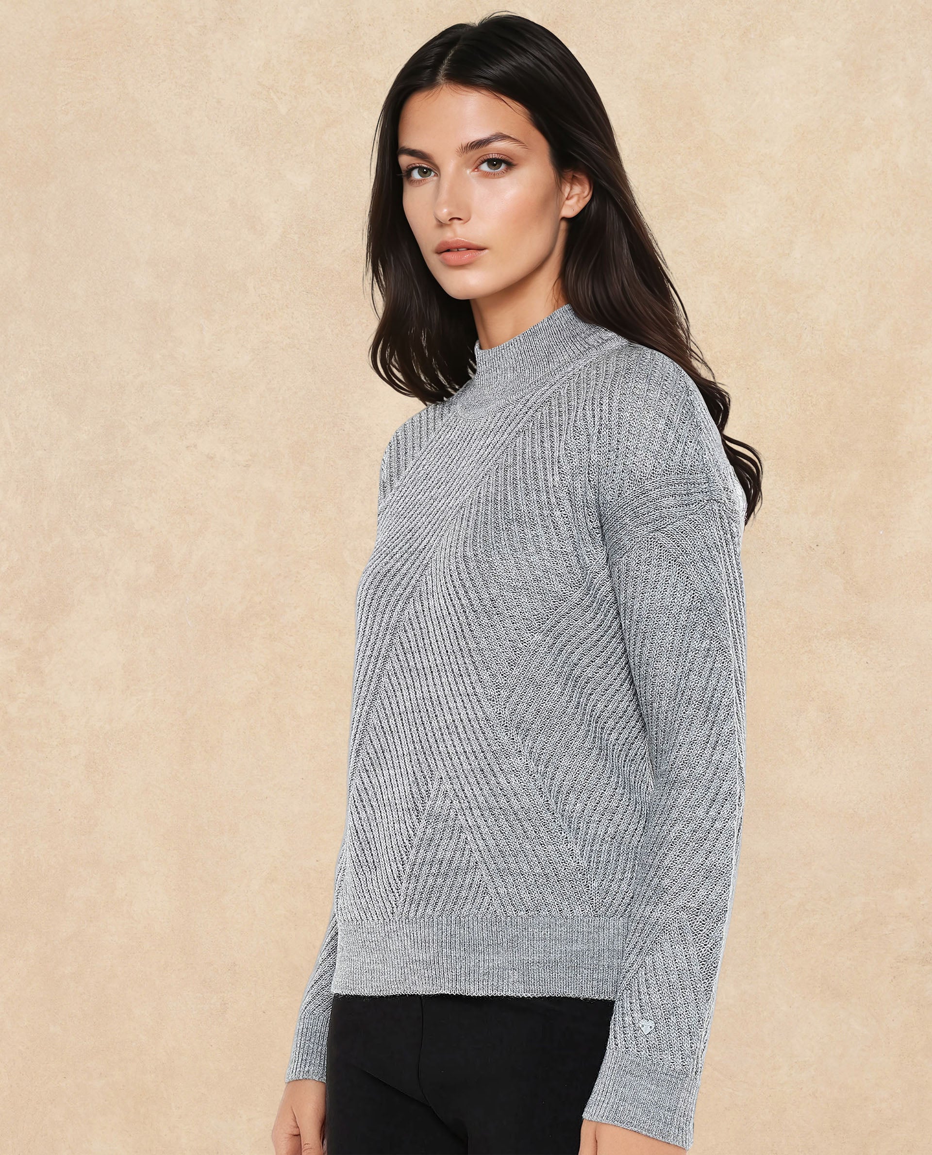 Rareism Women's Apole Grey Acrylic High Neck Plain Regular Fit Sweater
