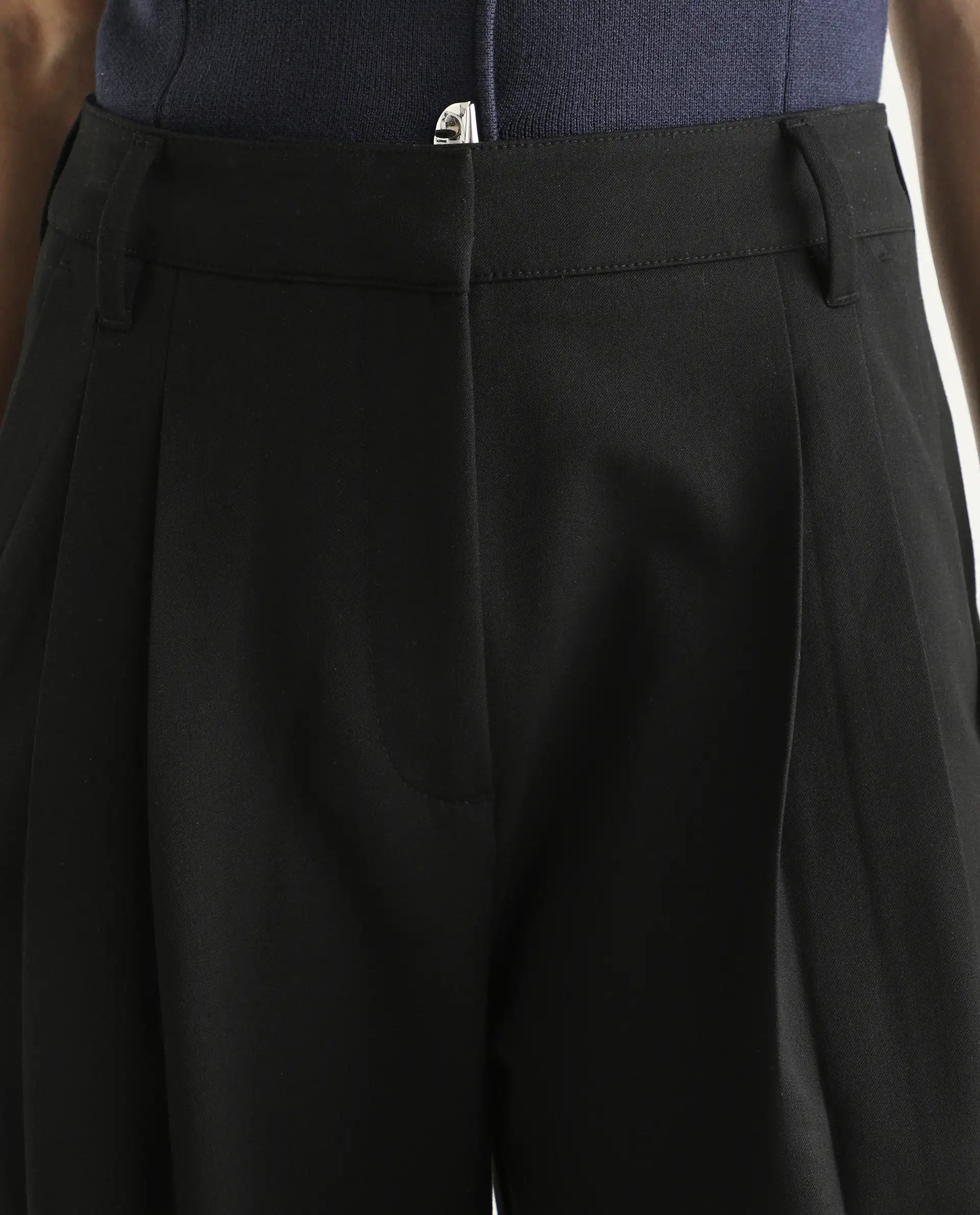 Rareism Women's Arcadia-B Black Polyester Blend Fabric Plain Trouser