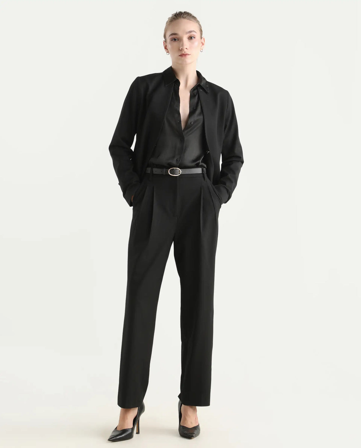Rareism Women's Arcadia-B Black Polyester Blend Fabric Plain Trouser