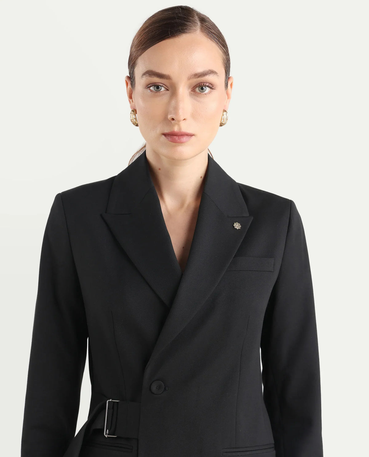 Rareism Women's Arcadia-T Black Polyester Blend Full Sleeve Lapel Collar Plain Blazer