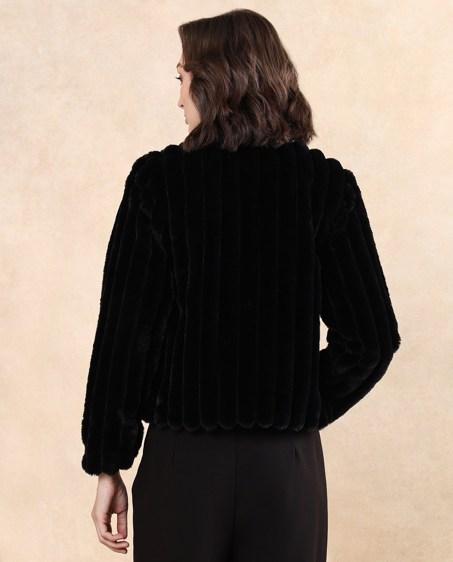 Rareism Women's Armidale Black Cotton Blend Mandarin Collar Plain Regular Fit Jacket